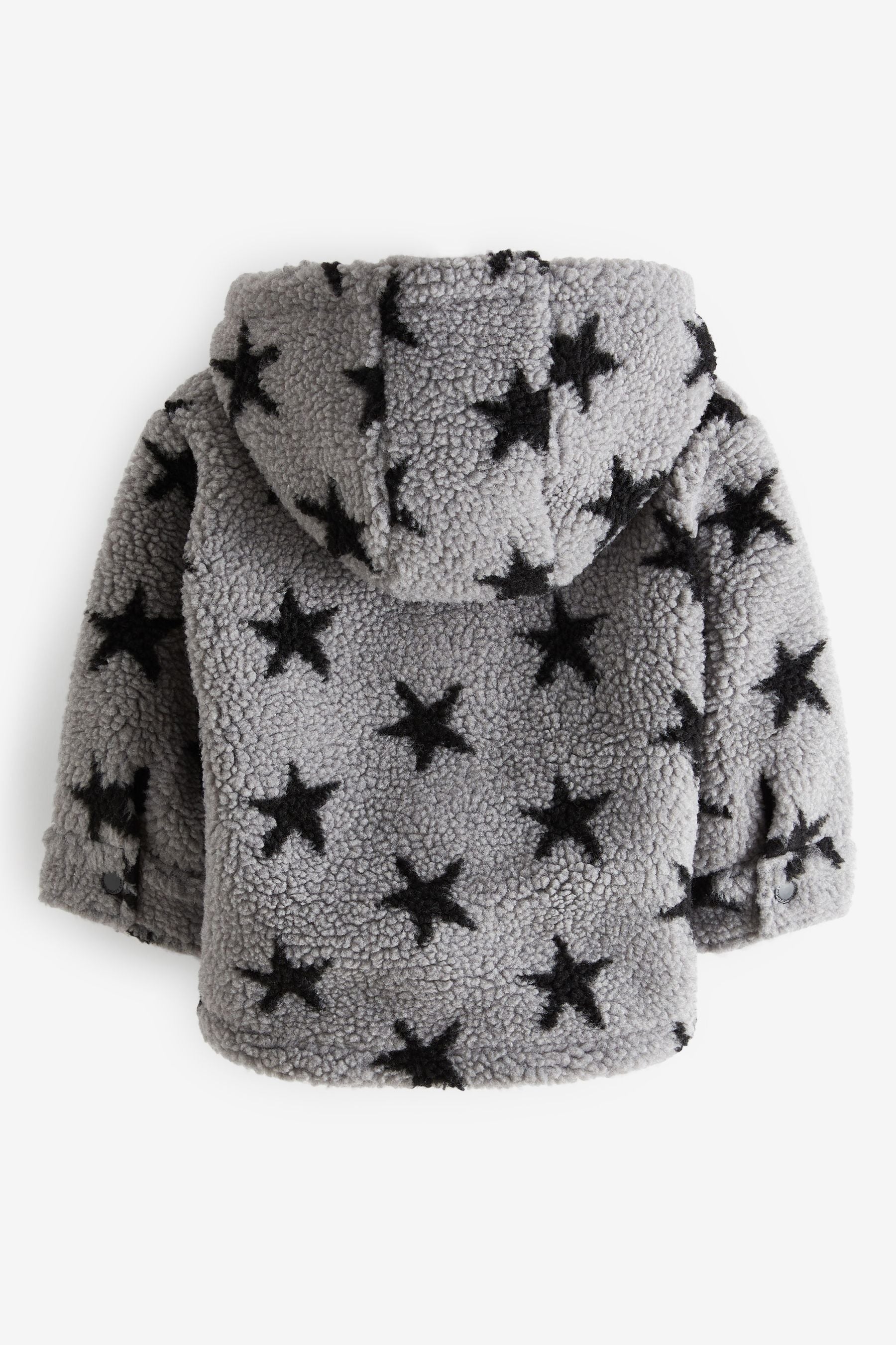 Grey/Black Star Hooded Cosy Borg Shacket (3mths-7yrs)