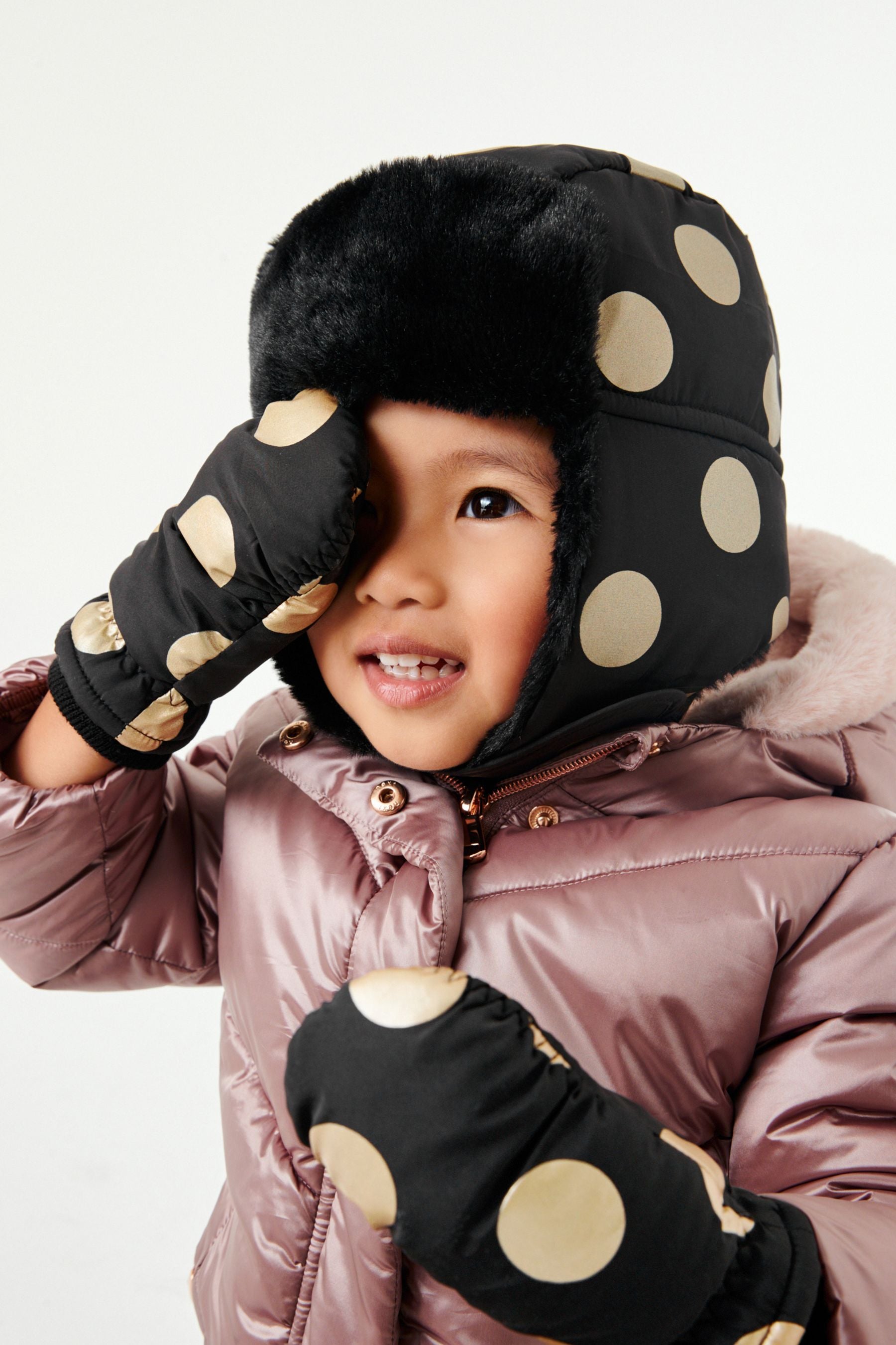 Black/Gold Quilted Trapper Hat (3mths-10yrs)