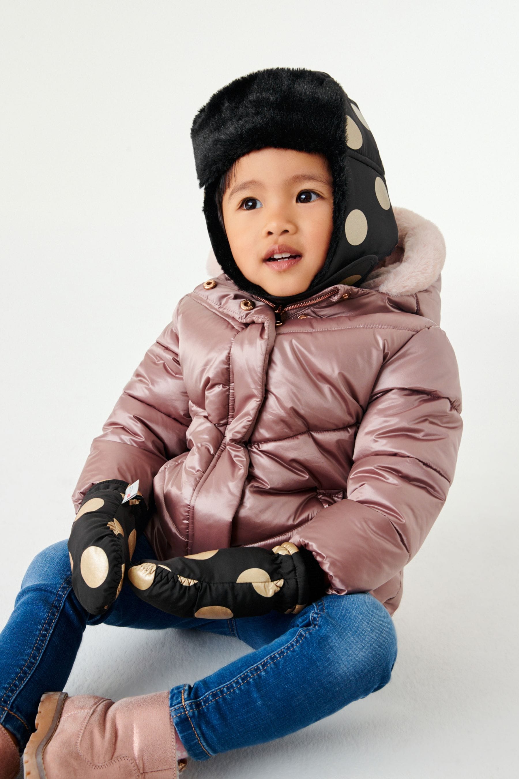 Black/Gold Quilted Trapper Hat (3mths-10yrs)