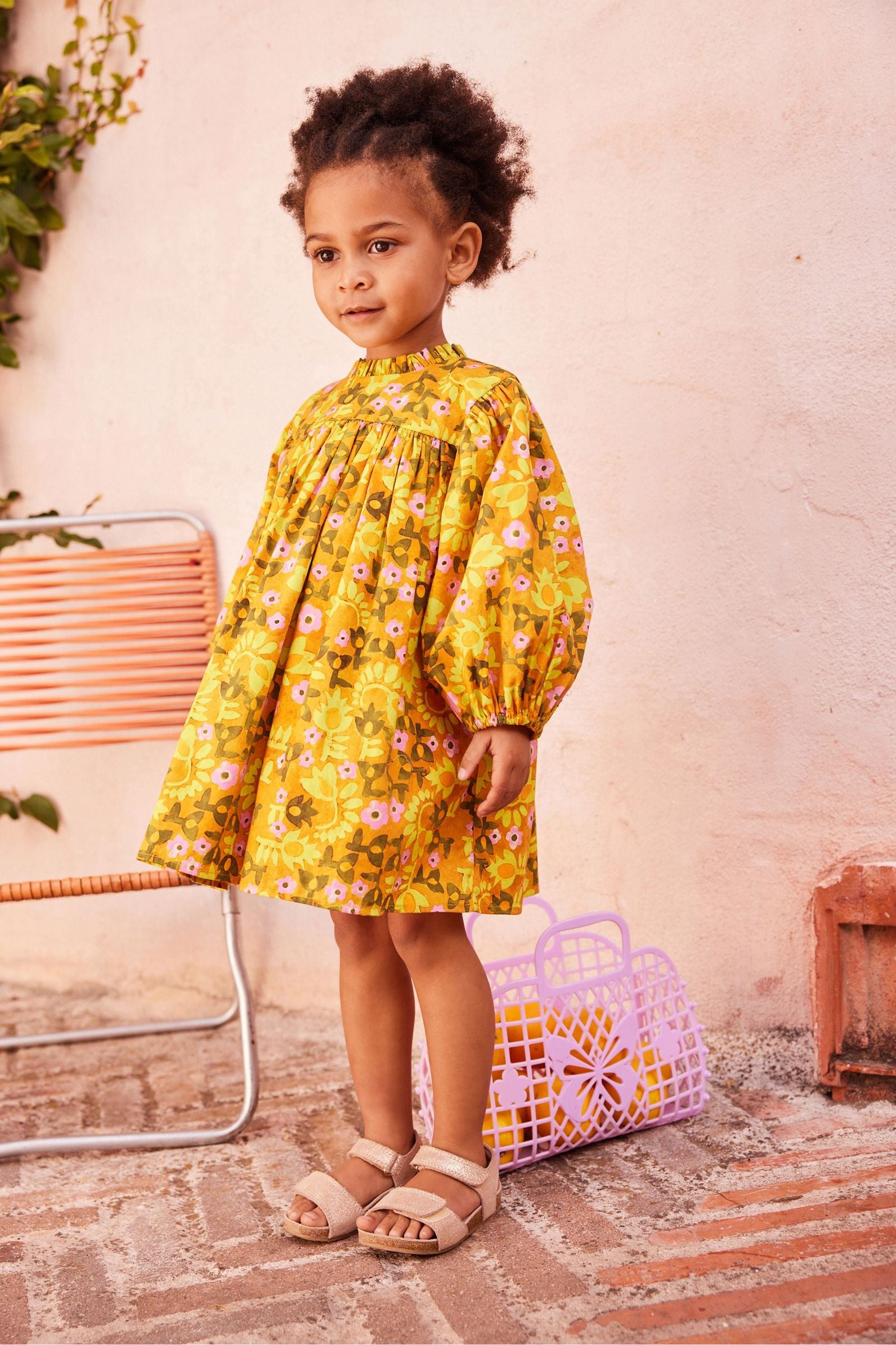 Yellow Floral Printed Cotton Dress (3mths-8yrs)