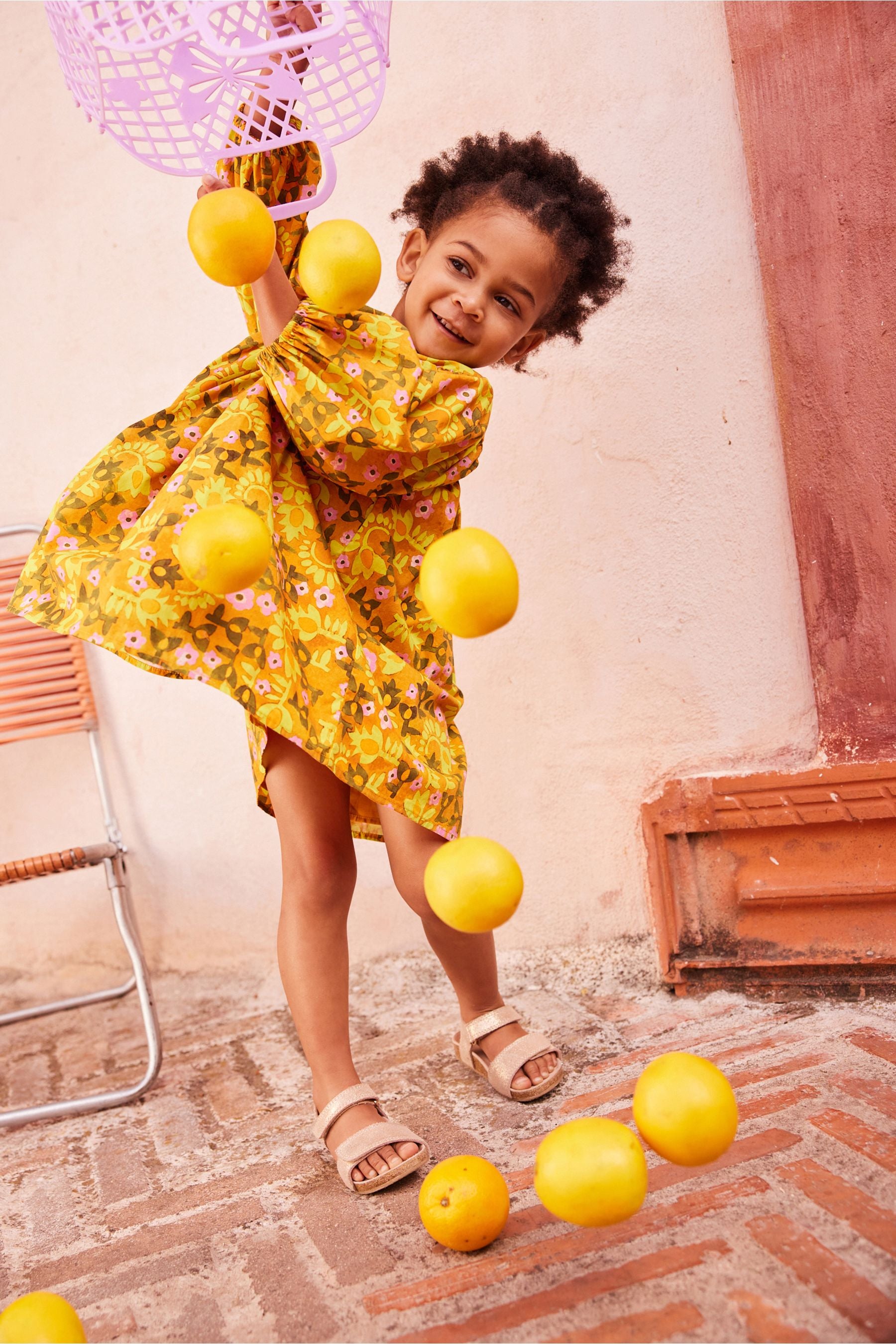 Yellow Floral Printed Cotton Dress (3mths-8yrs)