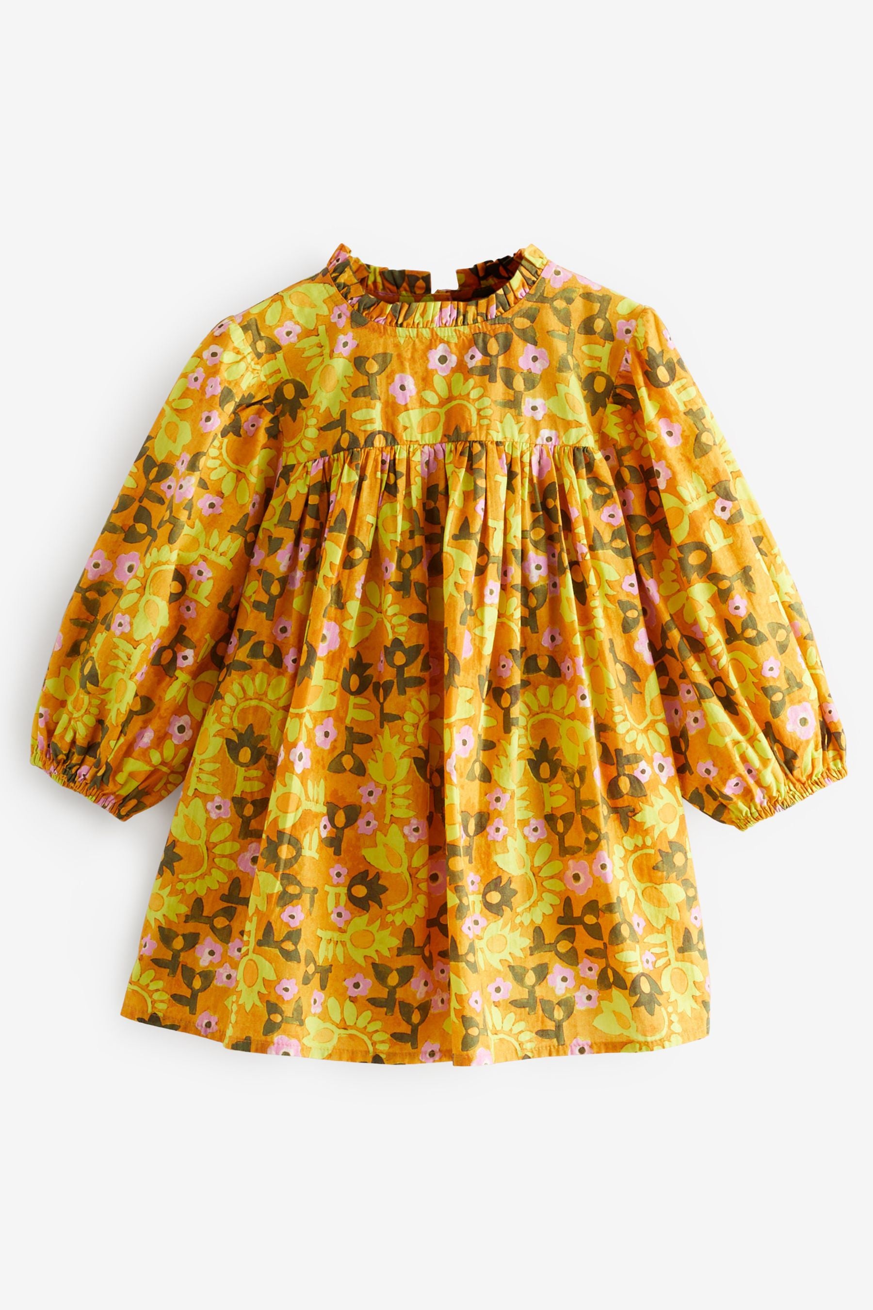 Yellow Floral Printed Cotton Dress (3mths-8yrs)