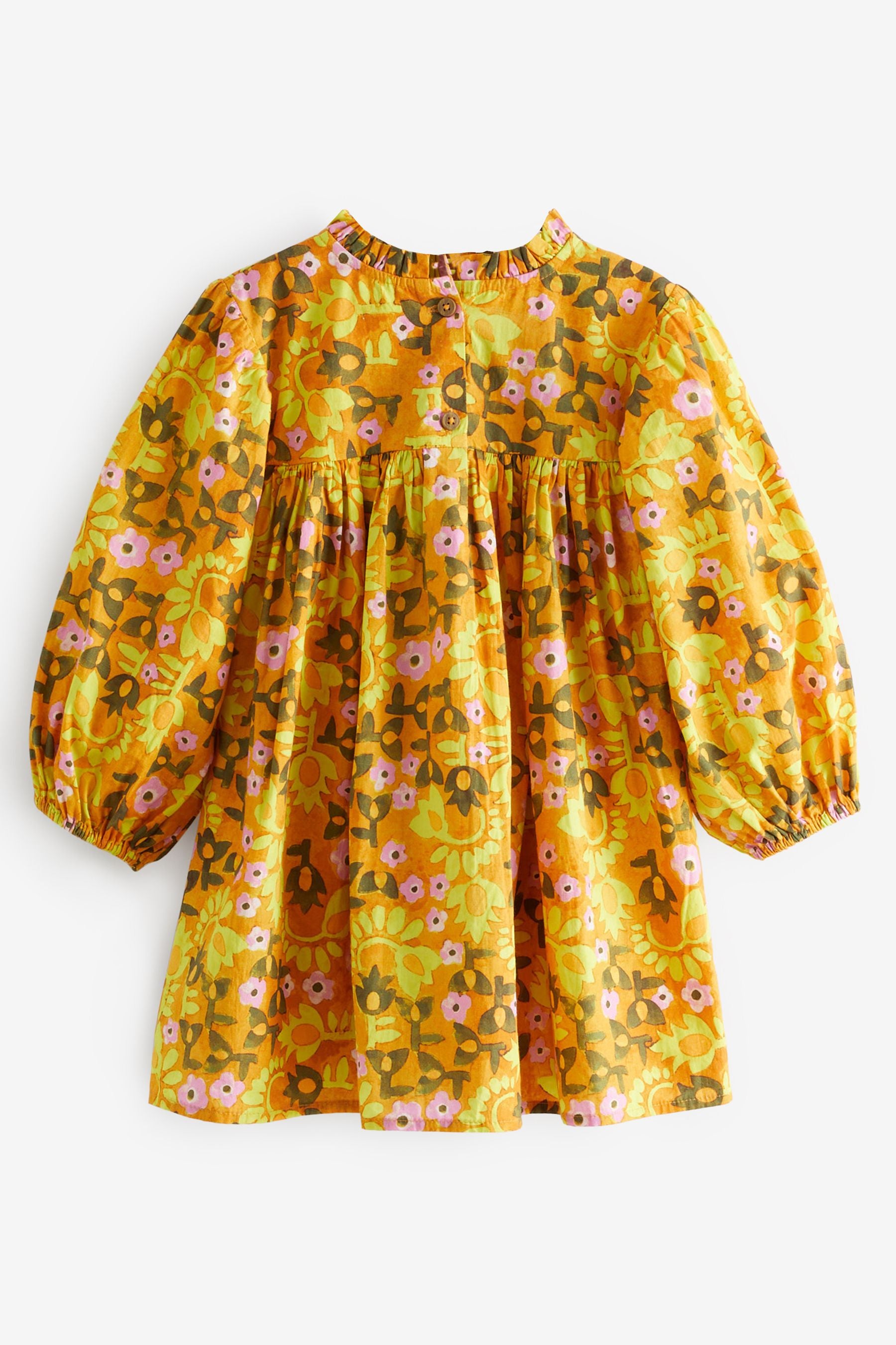 Yellow Floral Printed Cotton Dress (3mths-8yrs)