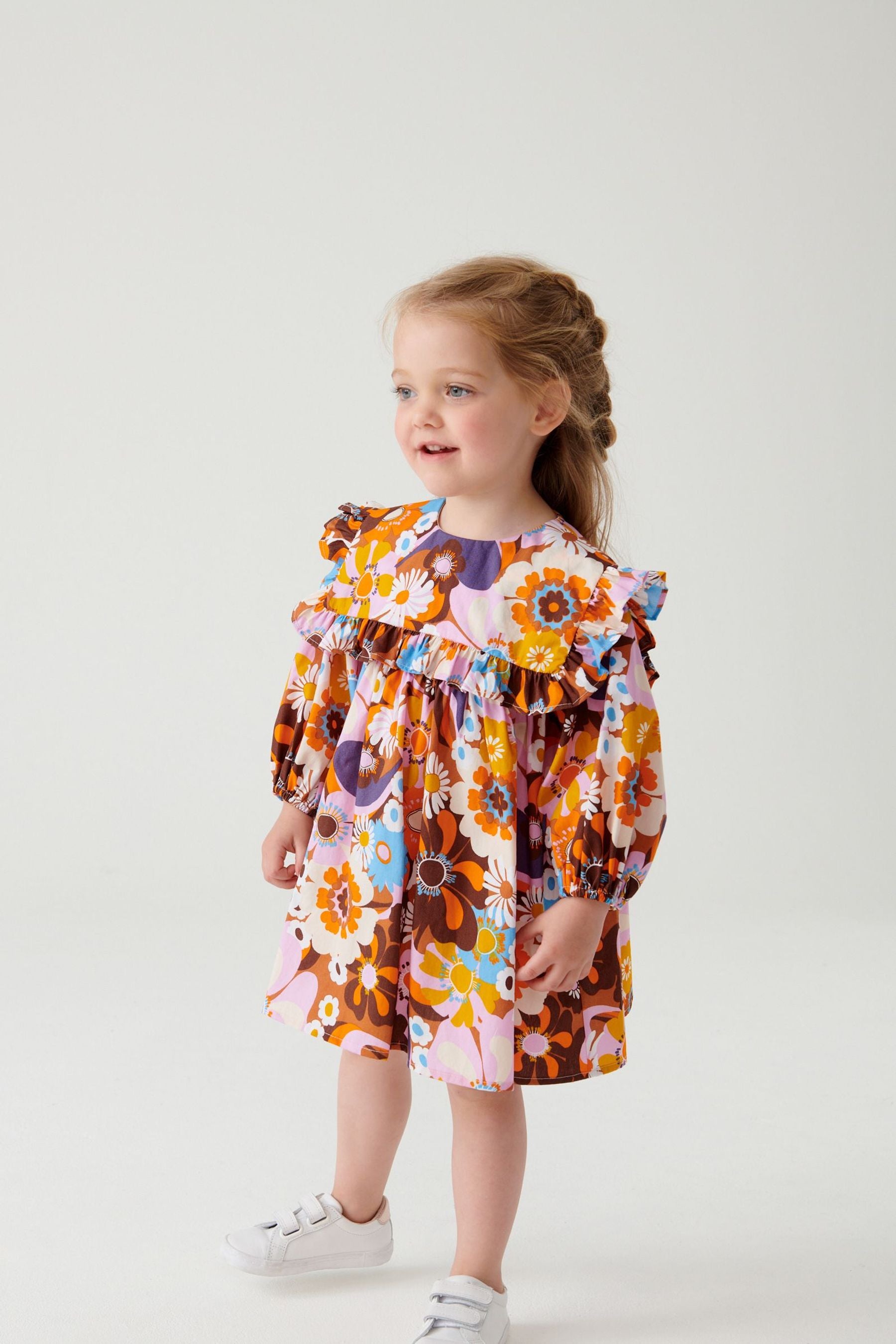 Orange Retro Printed Collar Dress (3mths-8yrs)