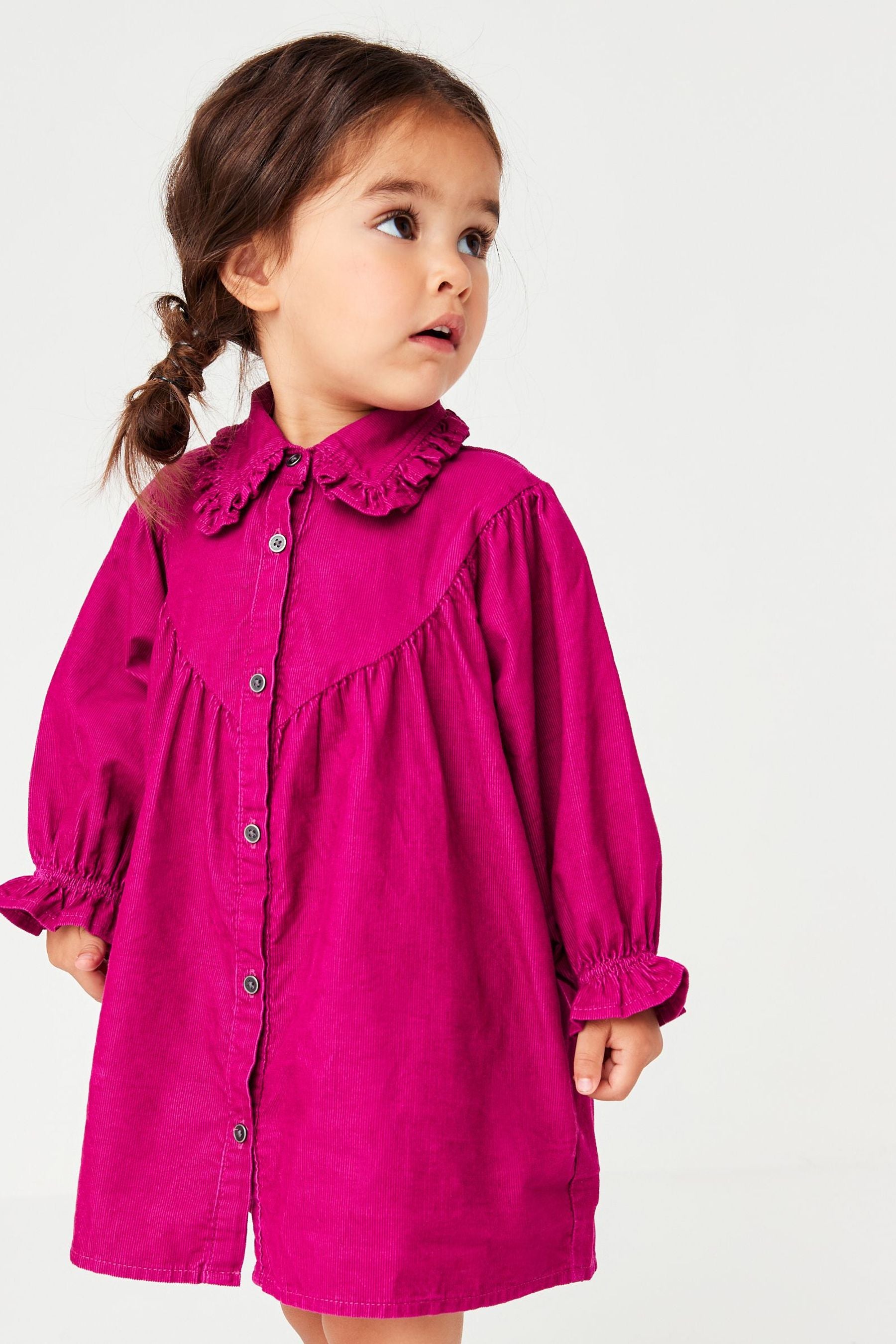 Magenta Pink Cord Frill Collar Shirt Dress (3mths-8yrs)