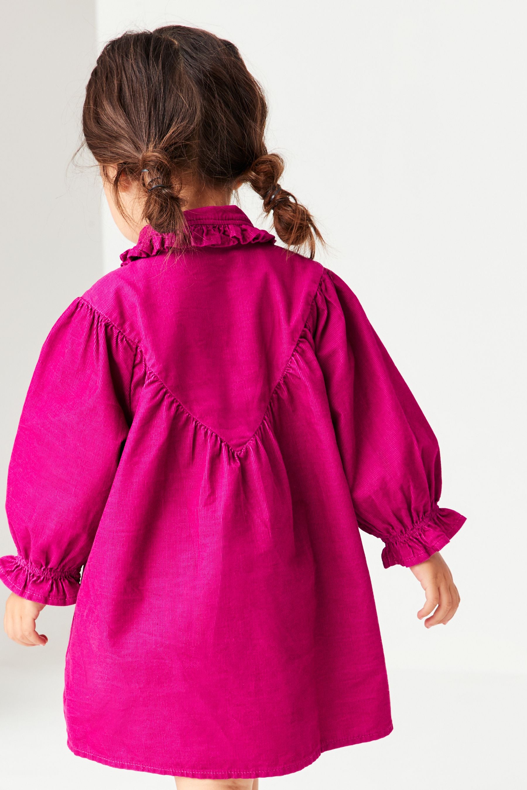 Magenta Pink Cord Frill Collar Shirt Dress (3mths-8yrs)