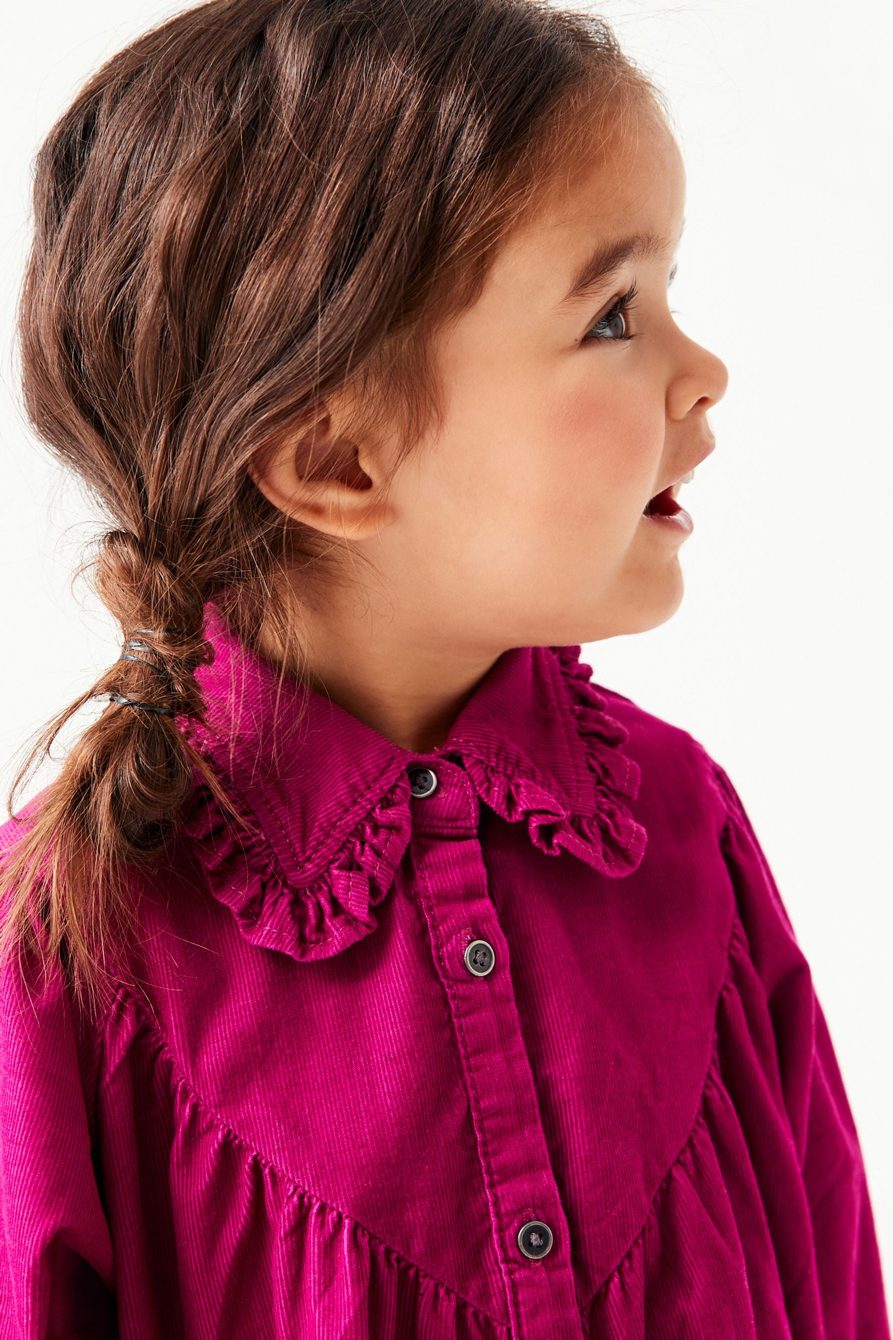 Magenta Pink Cord Frill Collar Shirt Dress (3mths-8yrs)