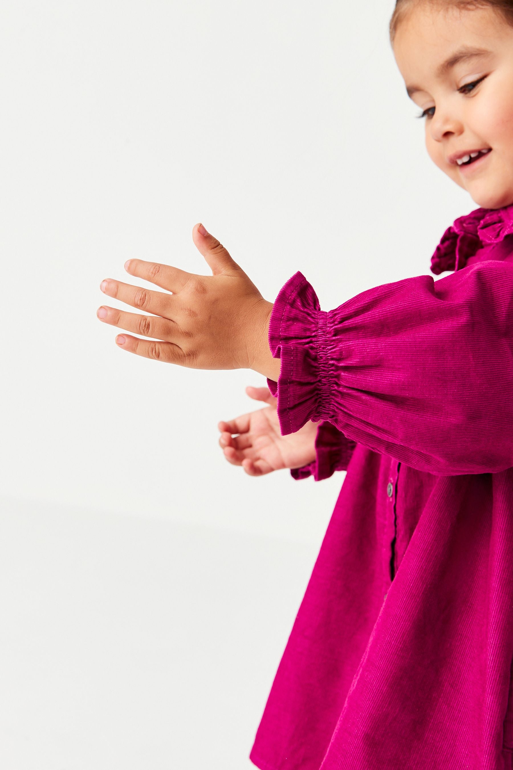 Magenta Pink Cord Frill Collar Shirt Dress (3mths-8yrs)