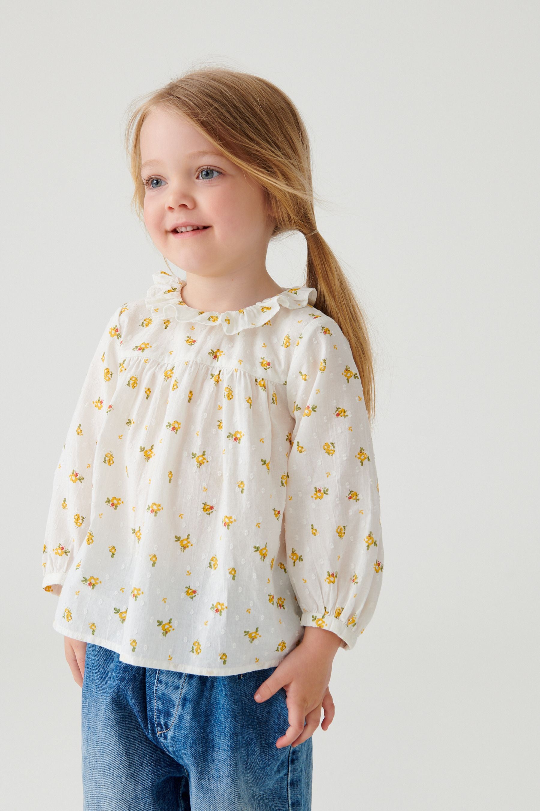 Cream Ditsy Printed Cotton Ruffle Blouse (3mths-8yrs)