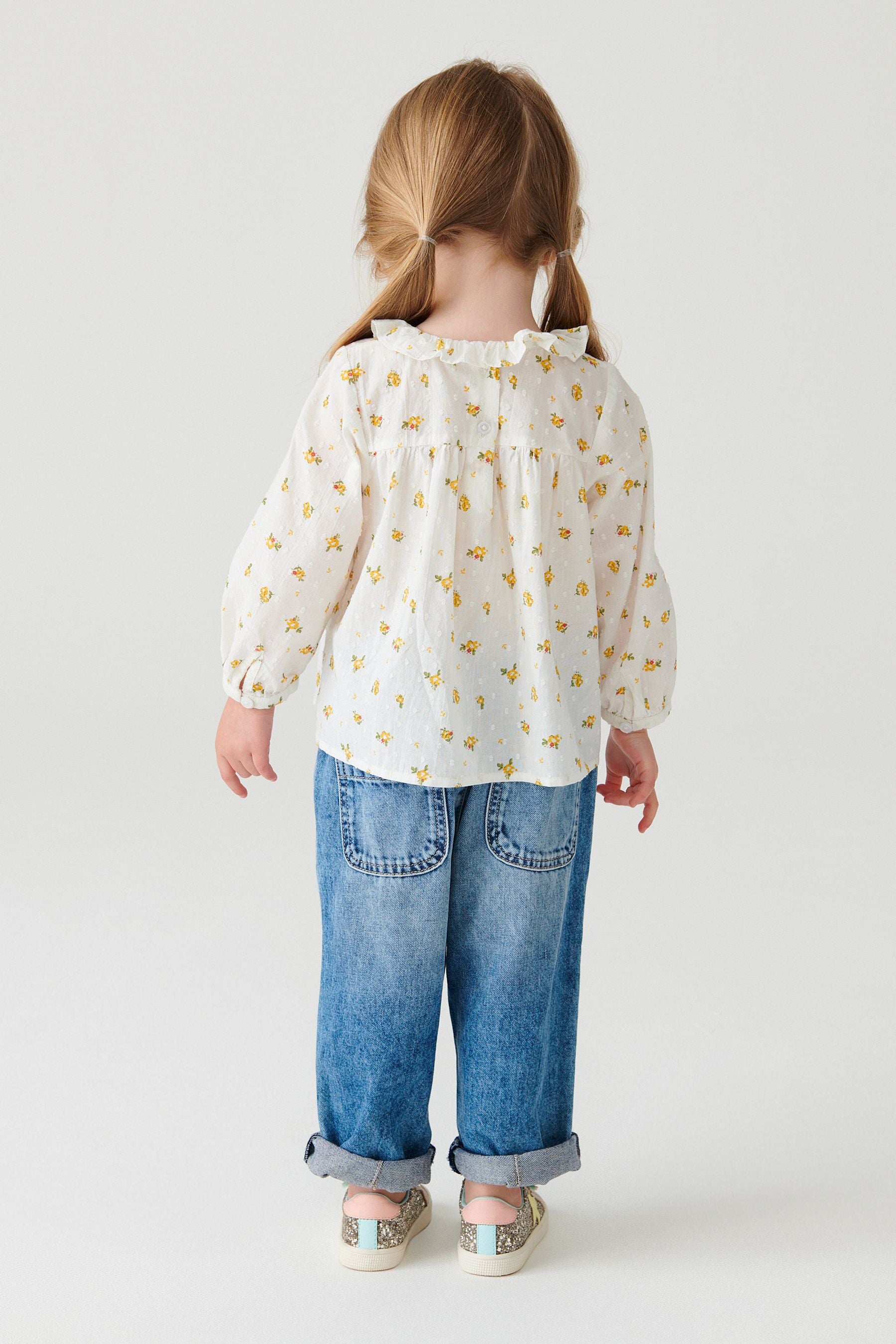 Cream Ditsy Printed Cotton Ruffle Blouse (3mths-8yrs)