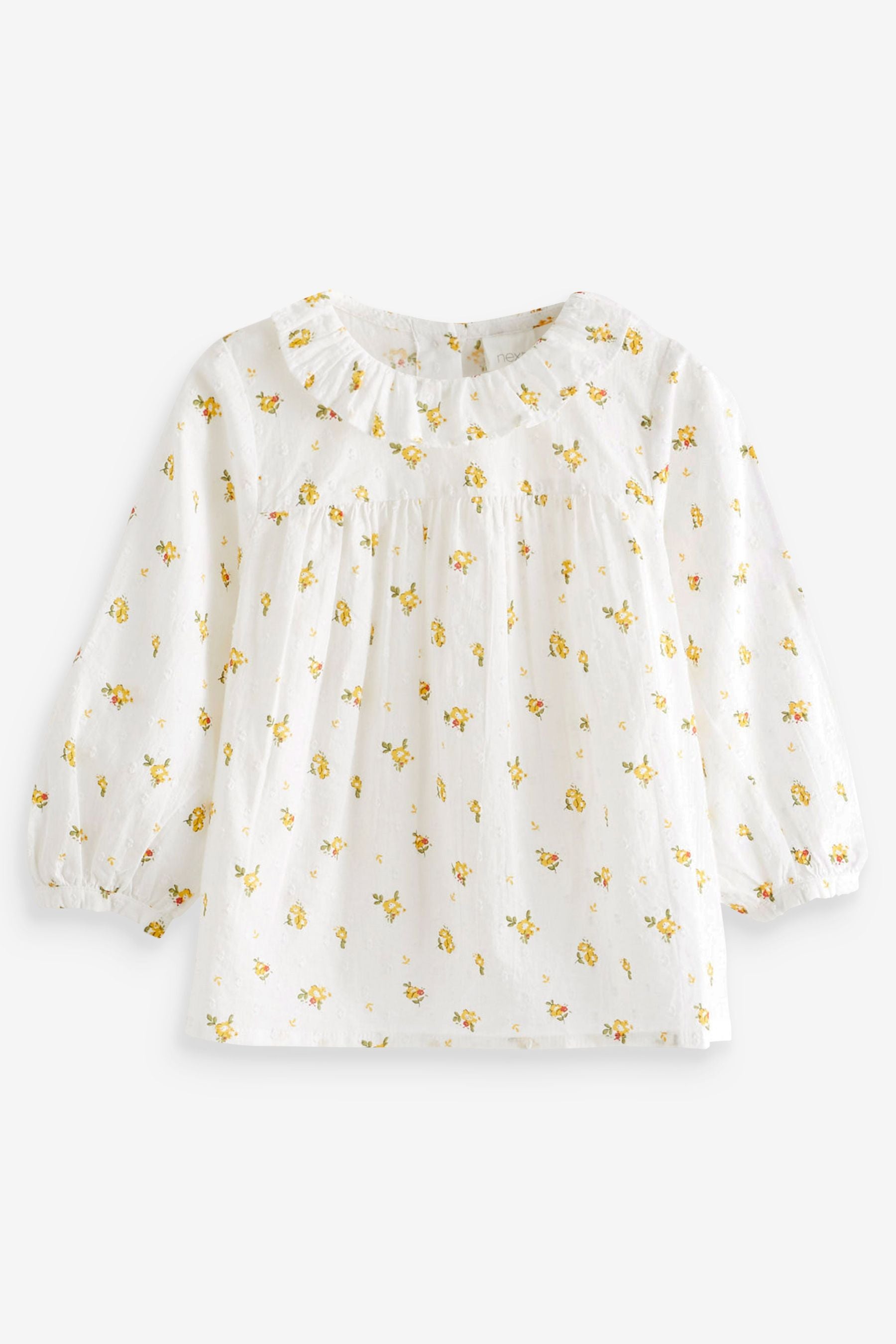 Cream Ditsy Printed Cotton Ruffle Blouse (3mths-8yrs)