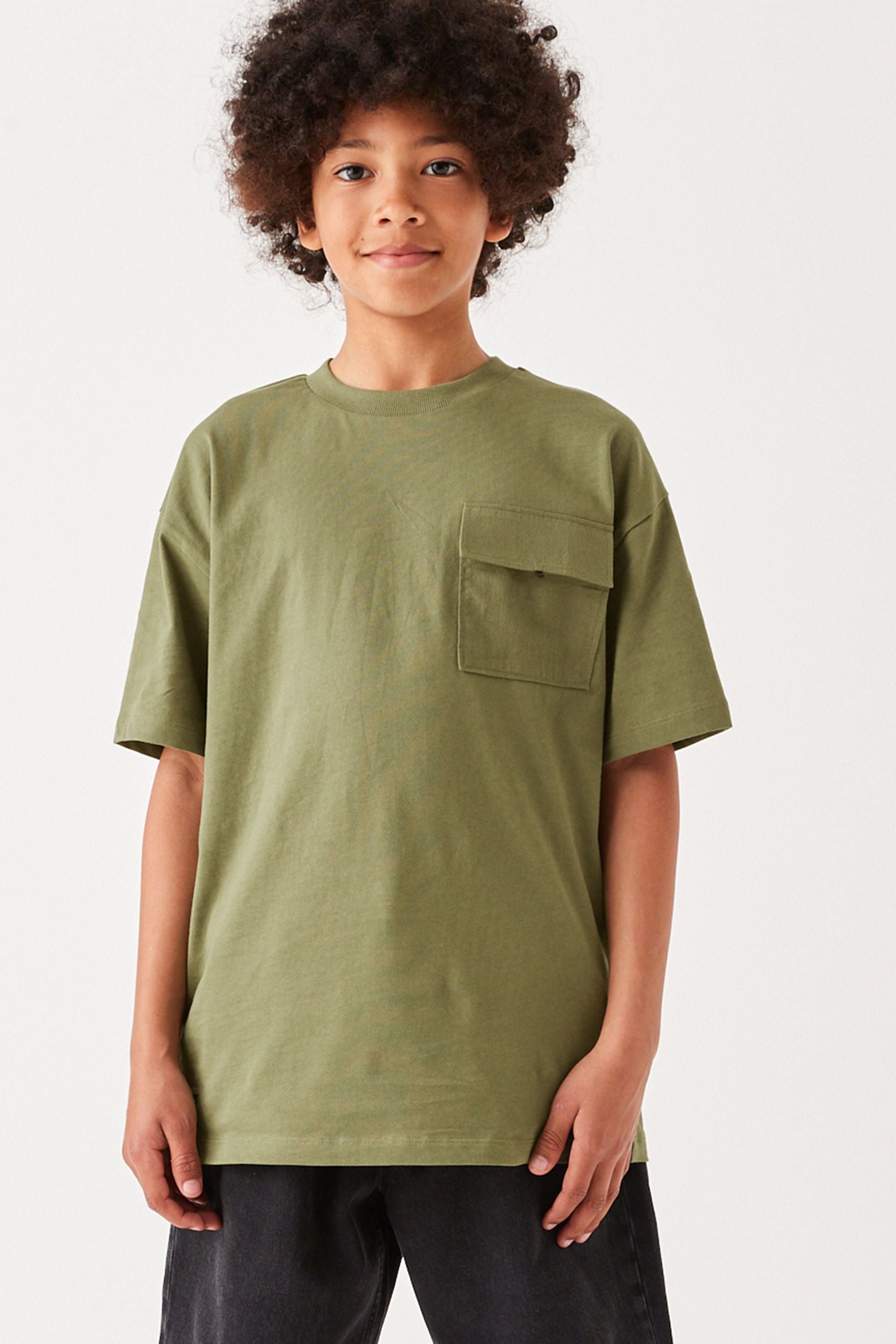 Khaki Green Utility Pocket Short Sleeve T-Shirt (3-16yrs)