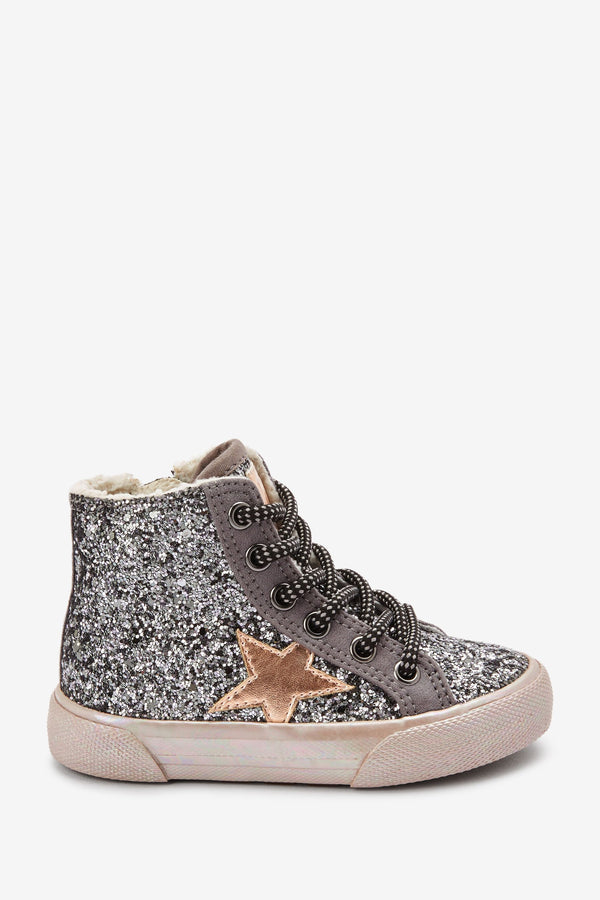 Silver High Top Lace-Up Boots