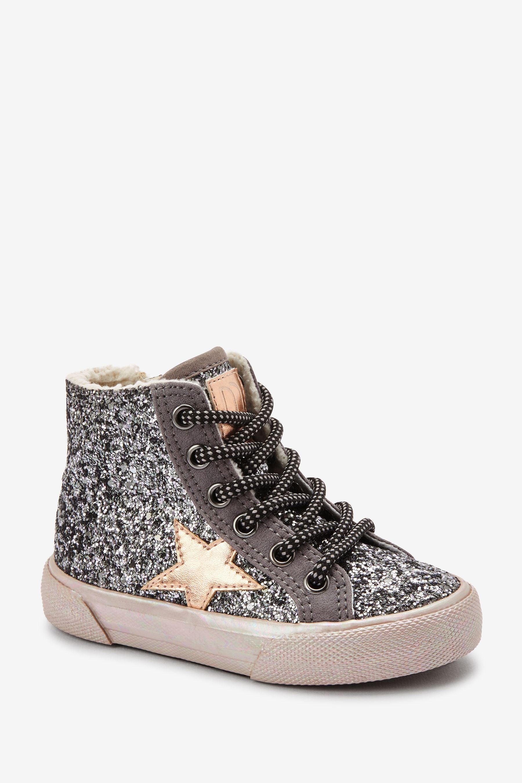 Silver High Top Lace-Up Boots