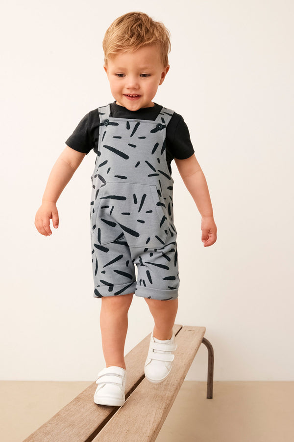 Grey Mark Making All Over Printed Dungaree And Long Sleeve T-Shirt Set (3mths-7yrs)