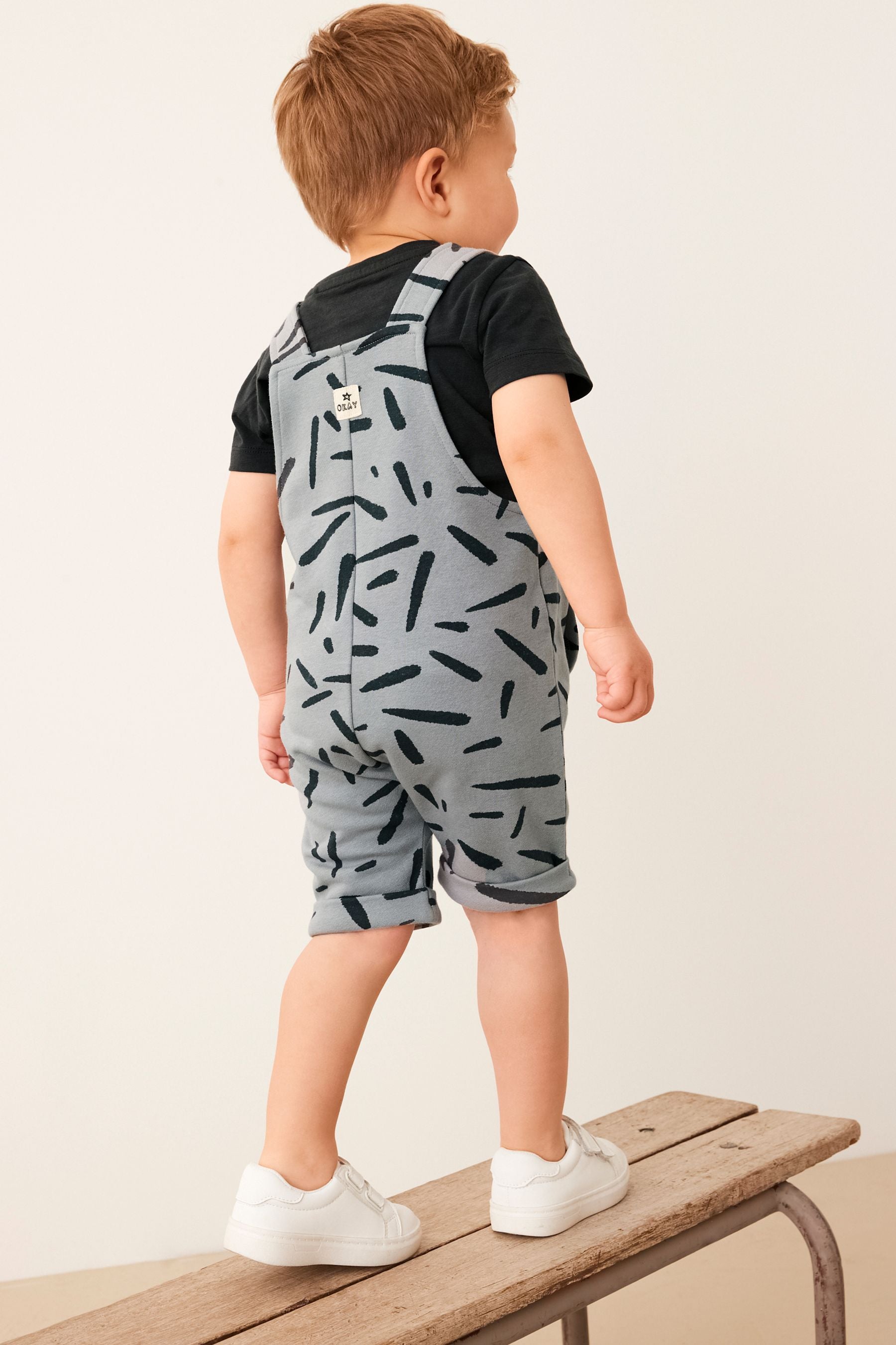 Grey Mark Making All Over Printed Dungaree And Long Sleeve T-Shirt Set (3mths-7yrs)