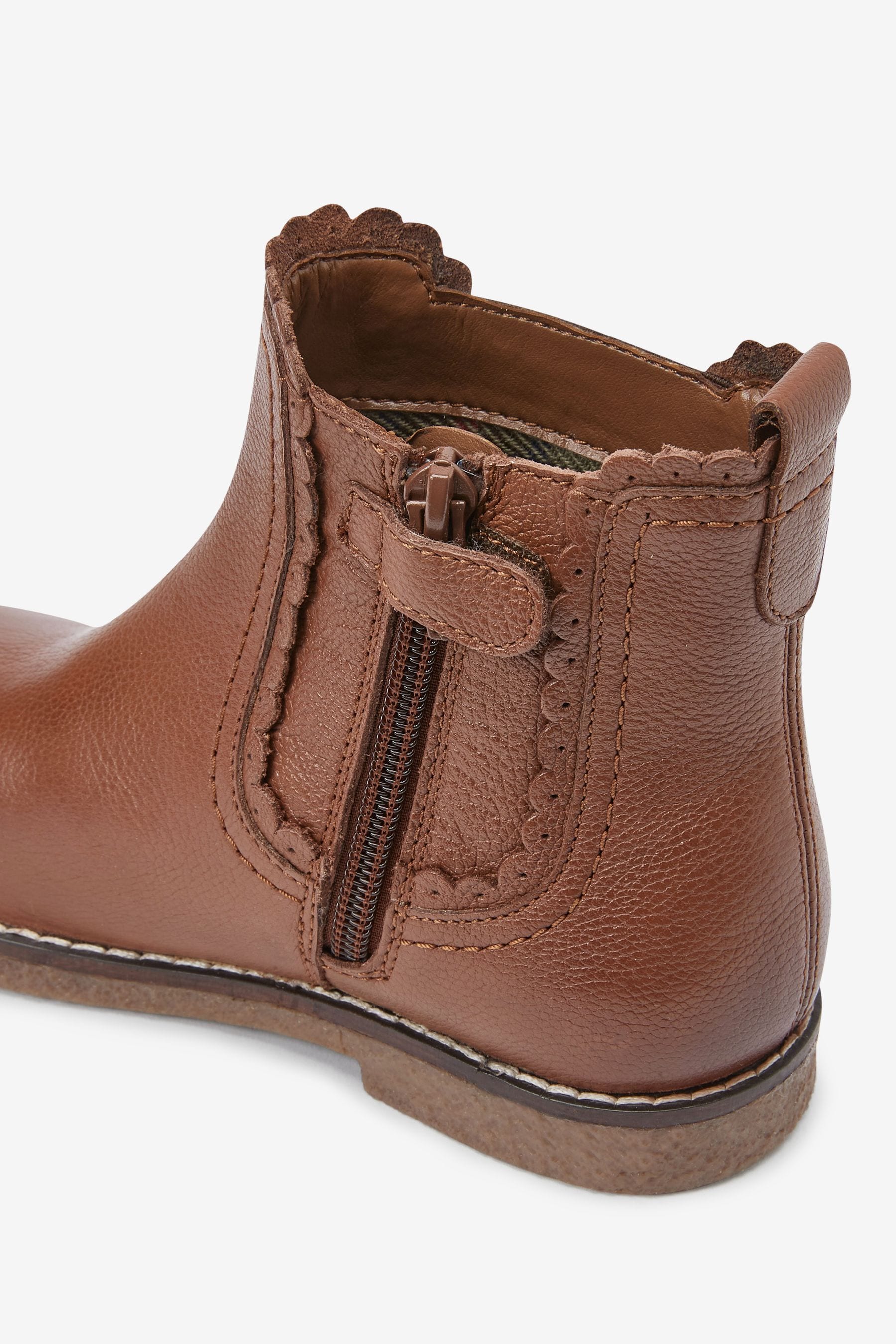 Tan Brown Leather Scallop Premium Chelsea Boots