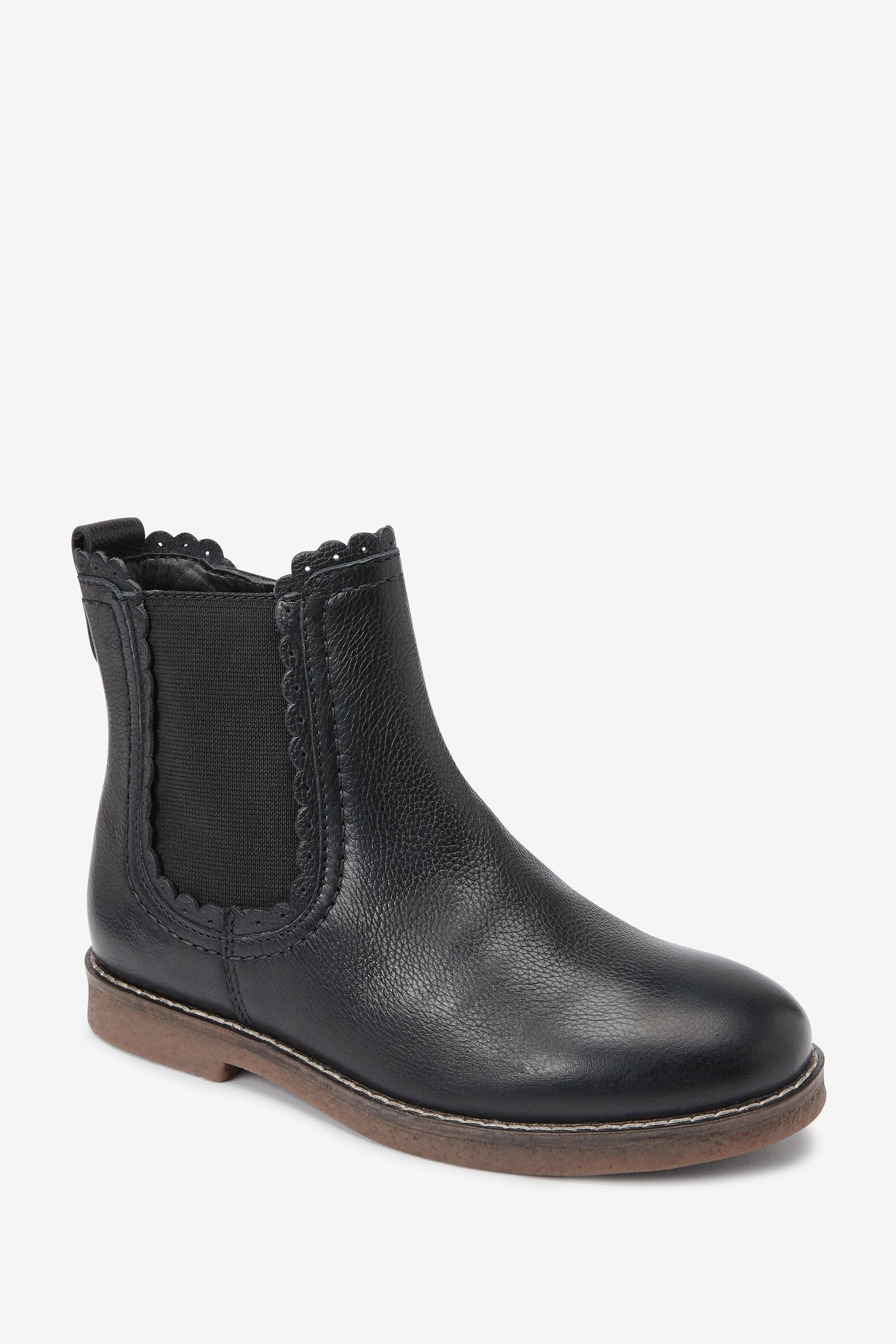 Black Leather Scallop Premium Chelsea Boots