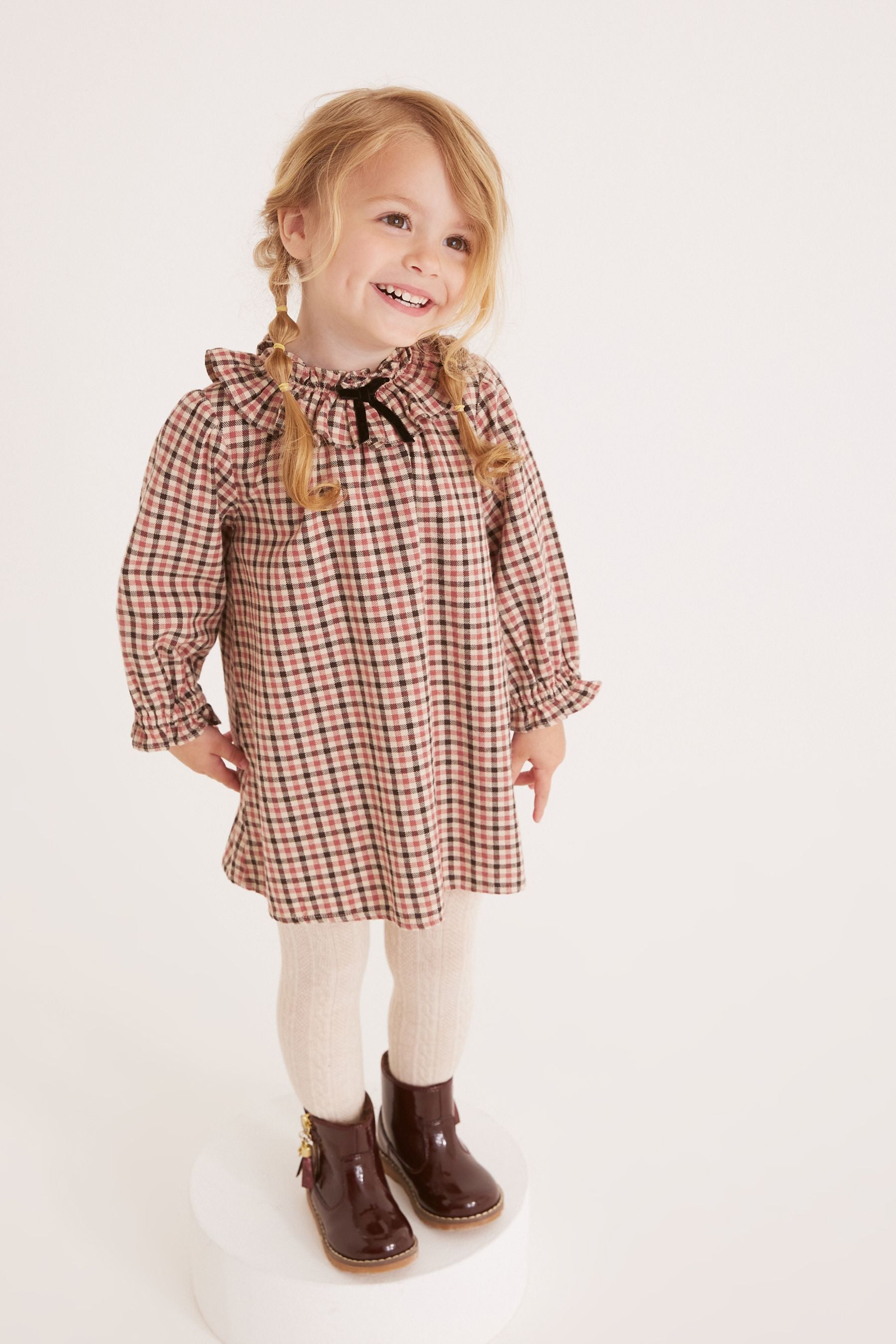 Soft Brown Nxt Ruffle Collar Check Dress (3mths-8yrs)