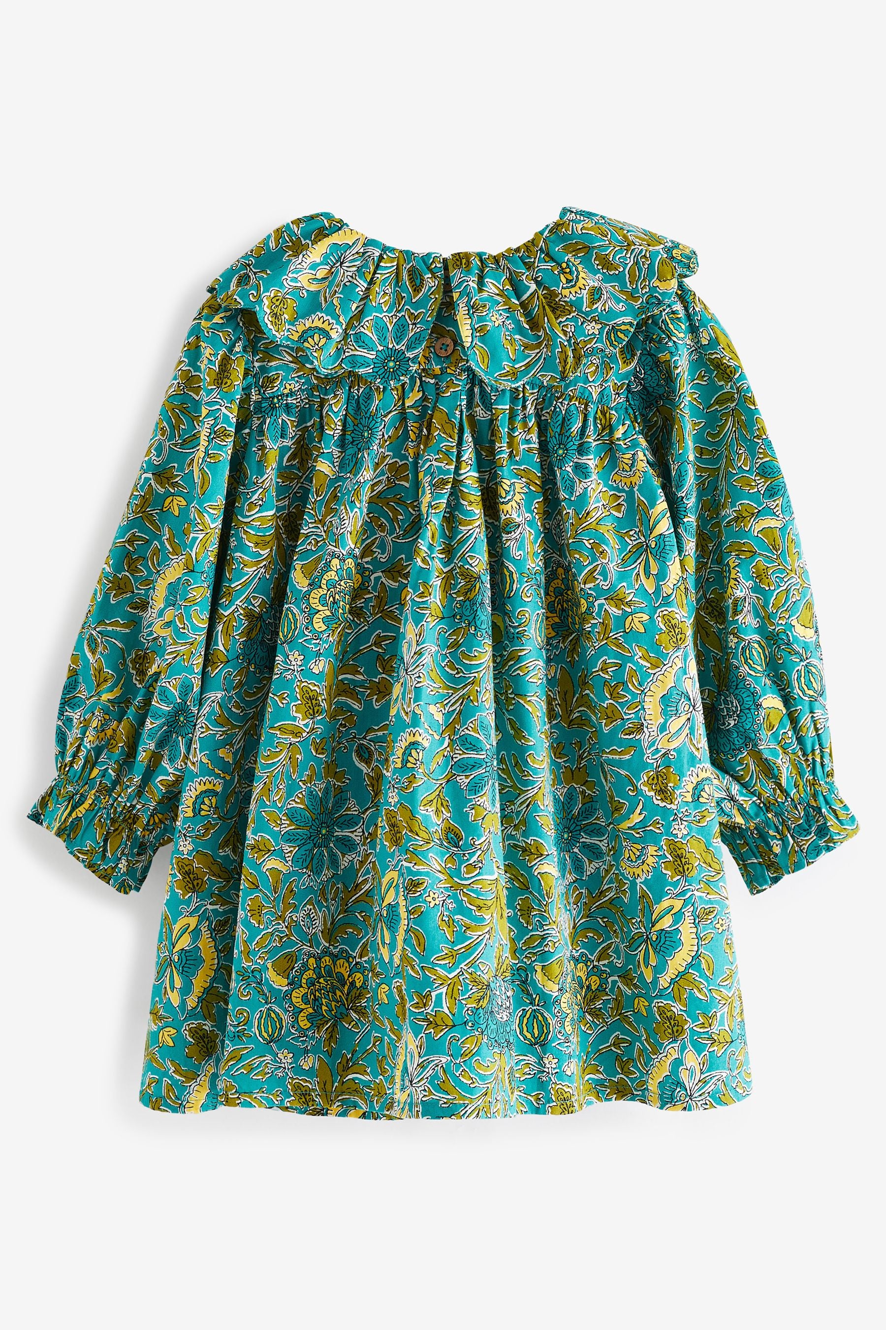 Green Floral Collar Dress And Tights Set (3mths-8yrs)