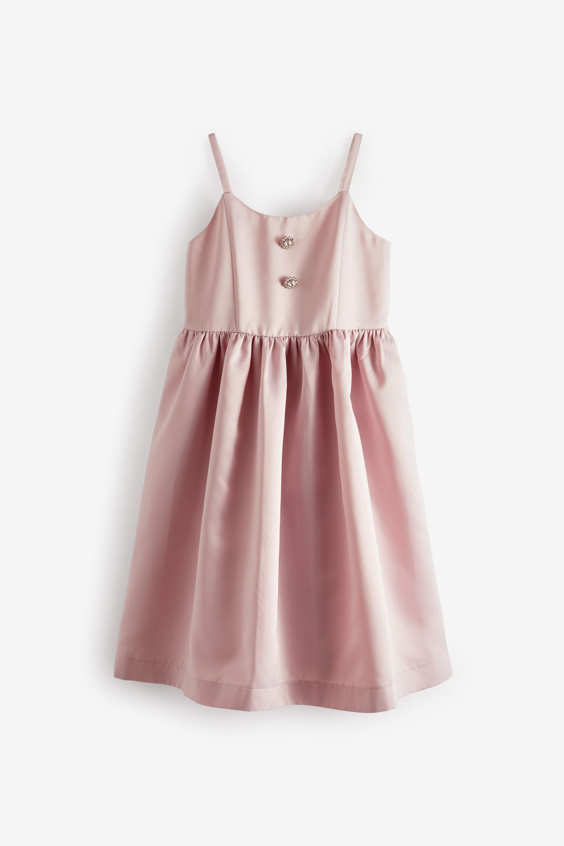 Pale Pink Jewel Button Satin Dress (3-16yrs)