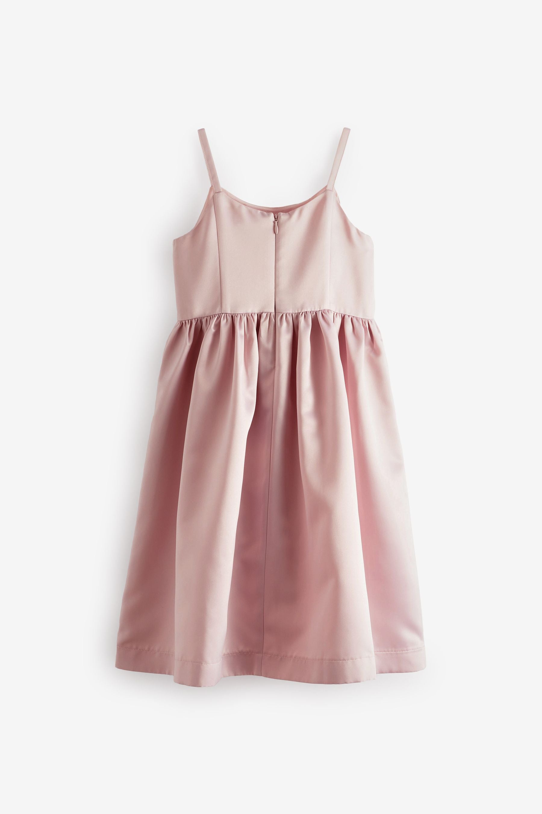 Pale Pink Jewel Button Satin Dress (3-16yrs)