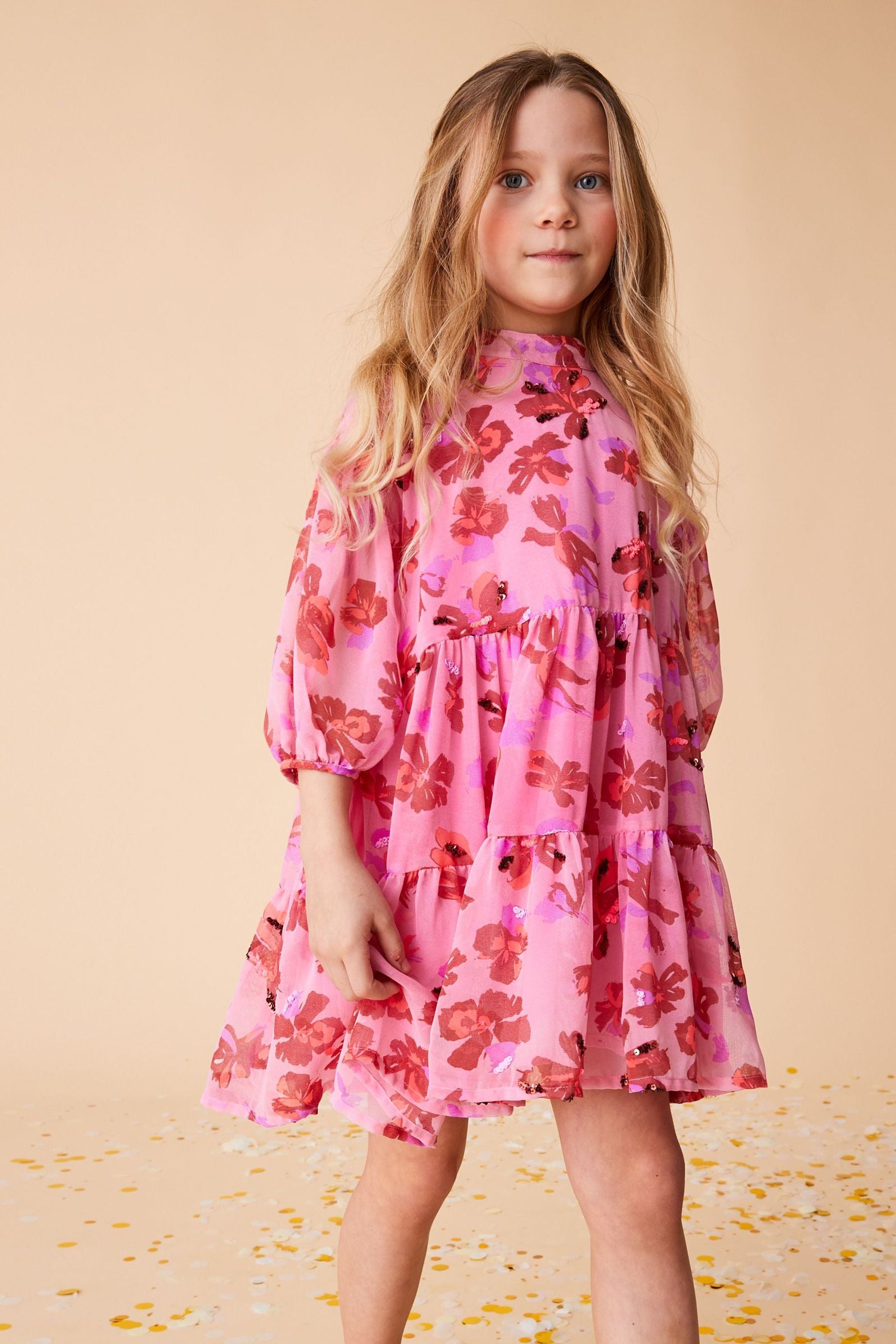 Pink Animal Tiered Sequin Dress (3-16yrs)