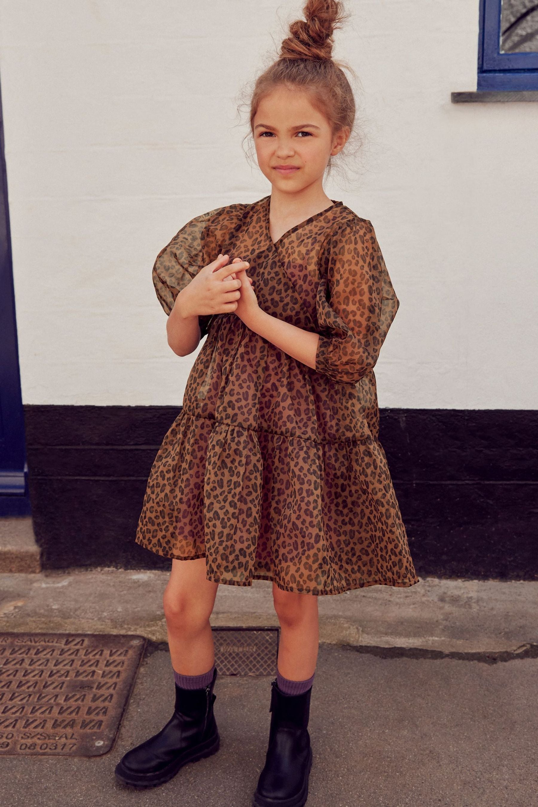 Animal Print Organza Wrap Dress (3-16yrs)