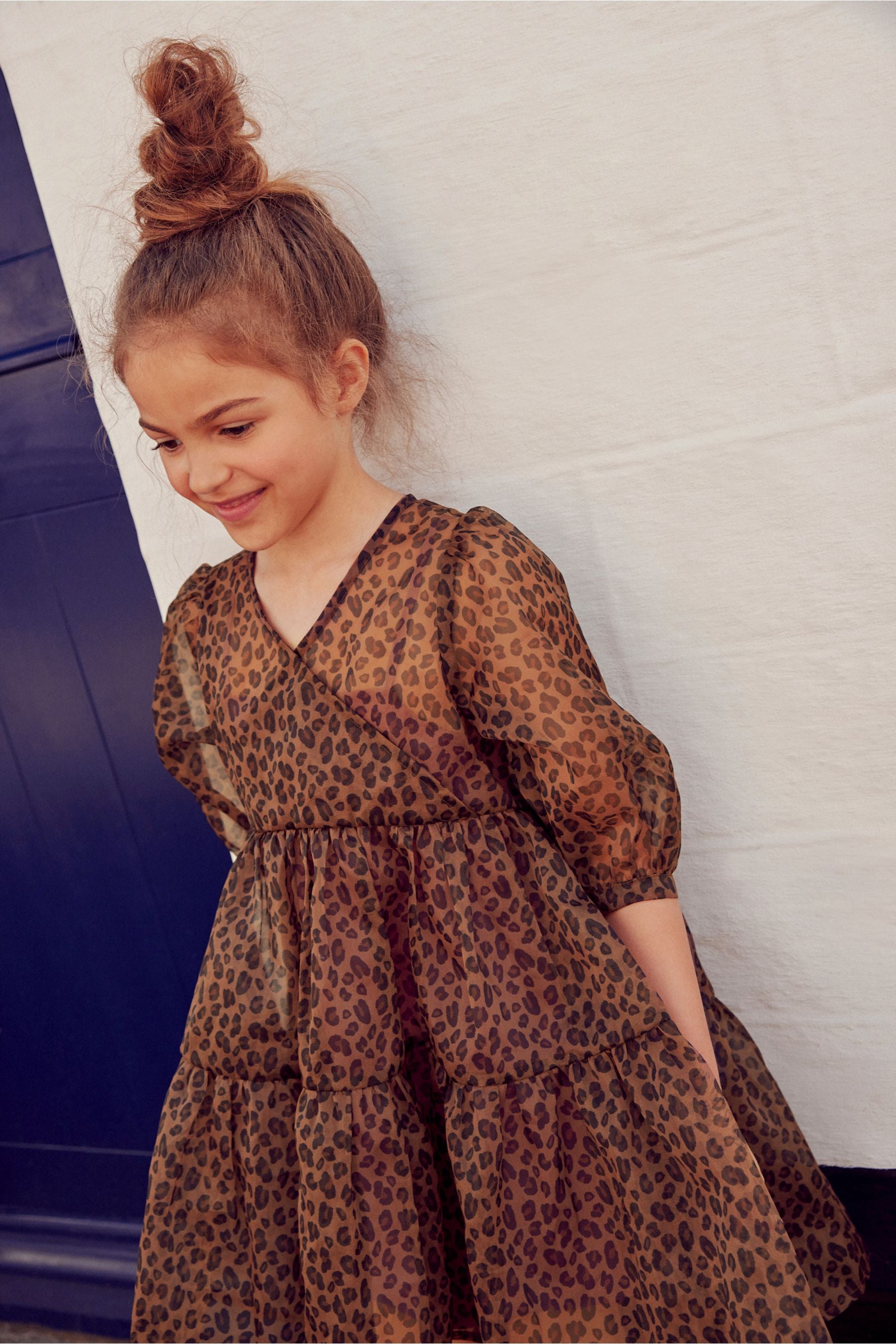 Animal Print Organza Wrap Dress (3-16yrs)