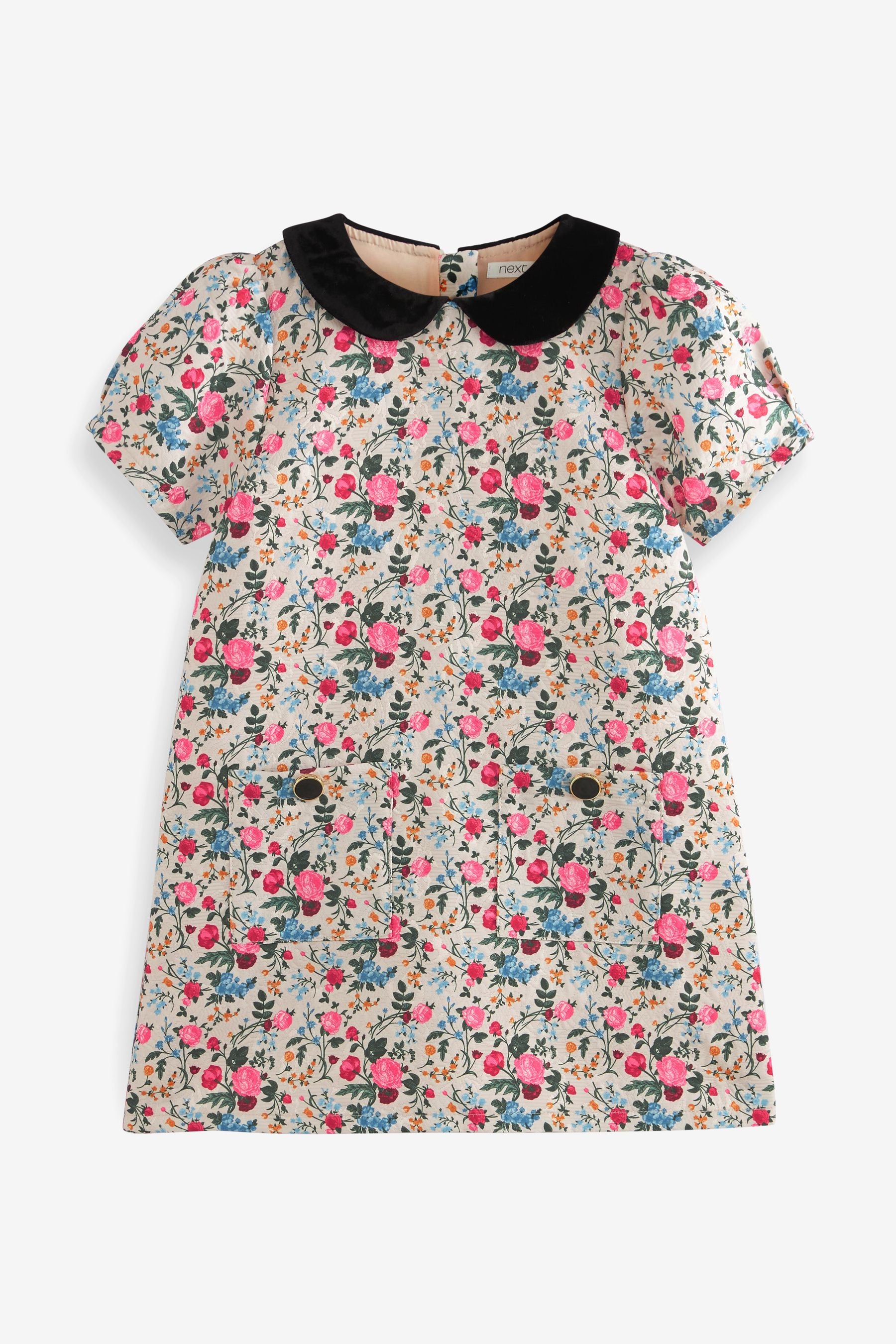 Pink Ditsy Jacquard Collar Dress (3mths-16yrs)