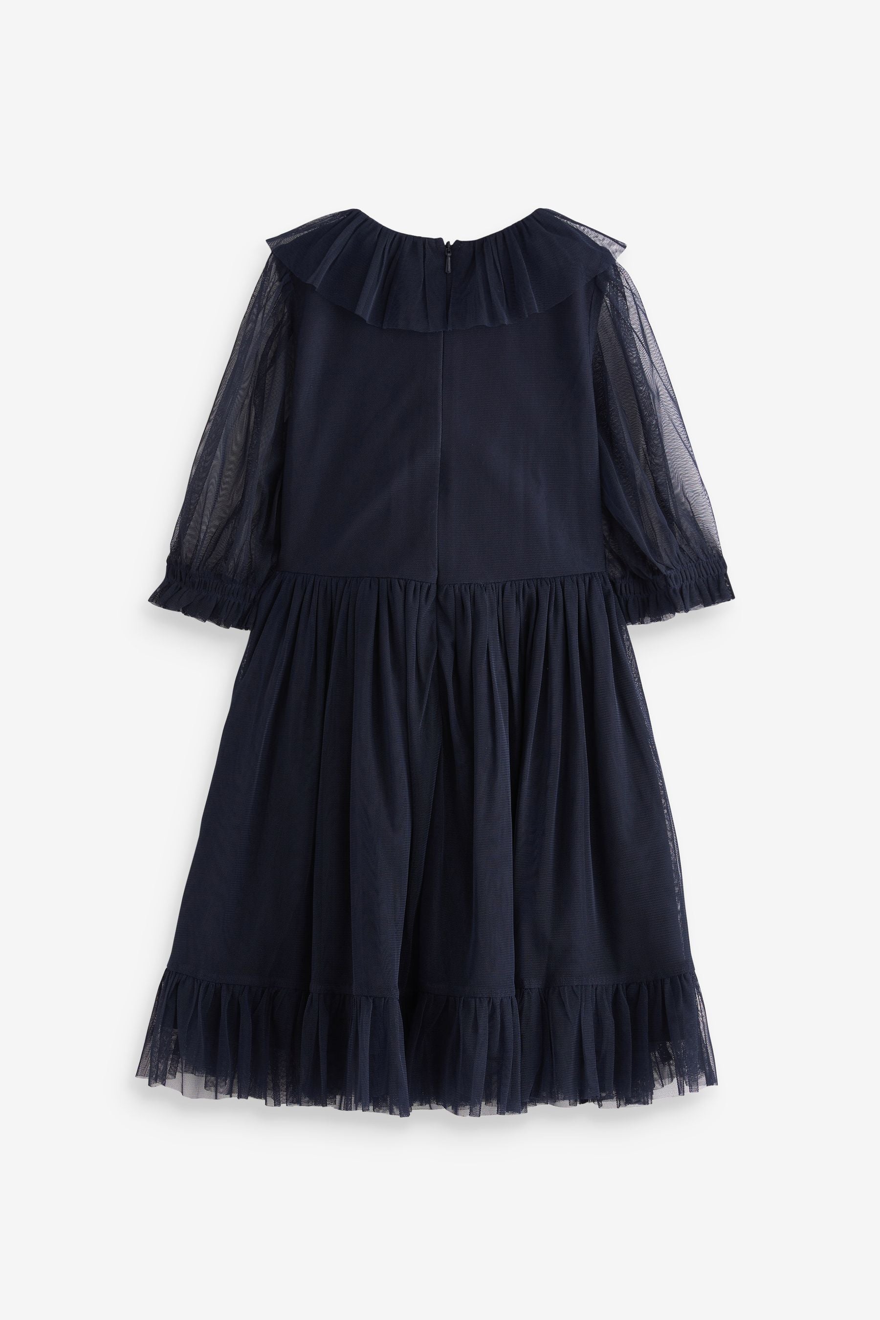 Navy Blue Butterfly Embellished Mesh Dress (3-16yrs)