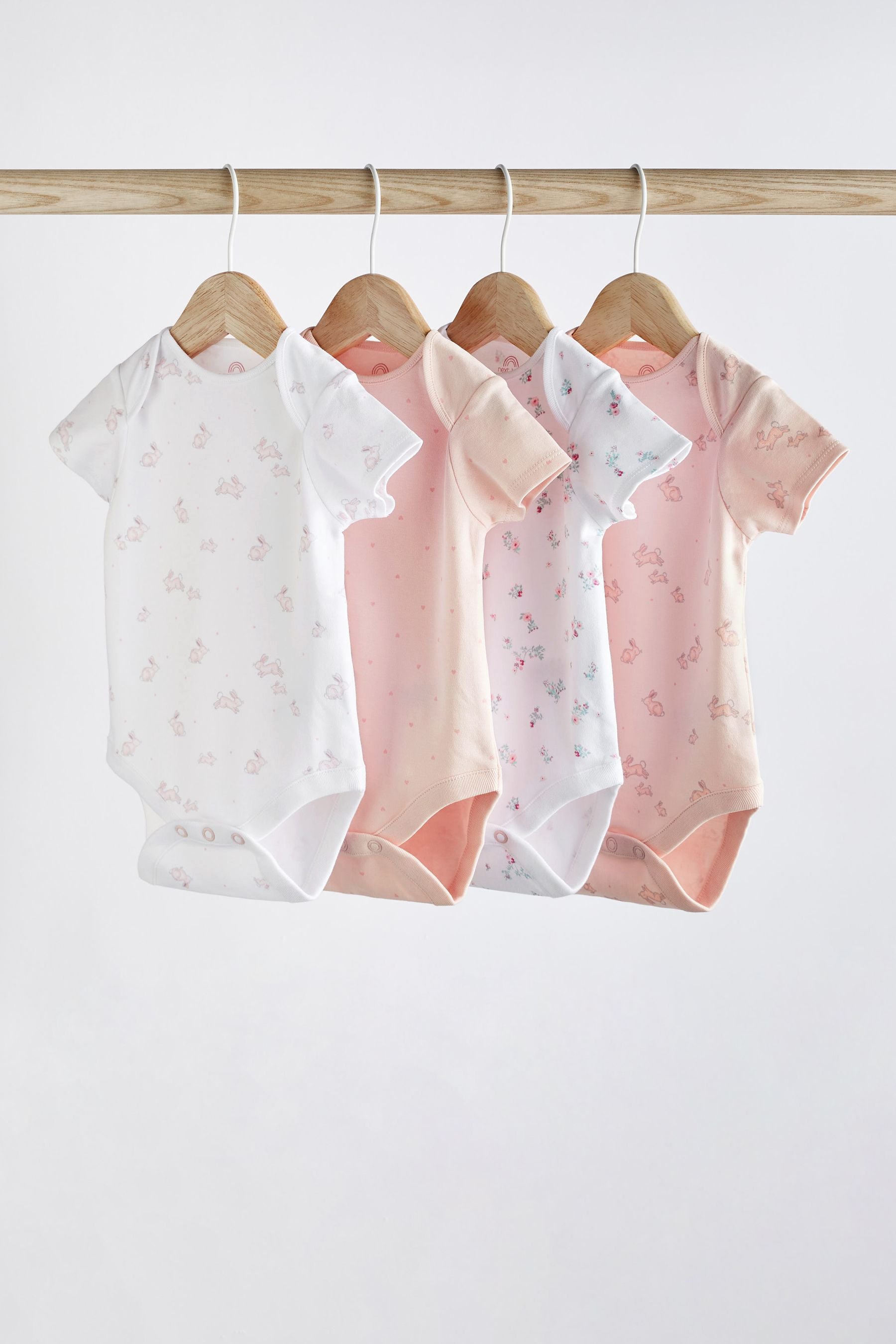 Pink/White Bunny Baby Short Sleeve Bodysuits