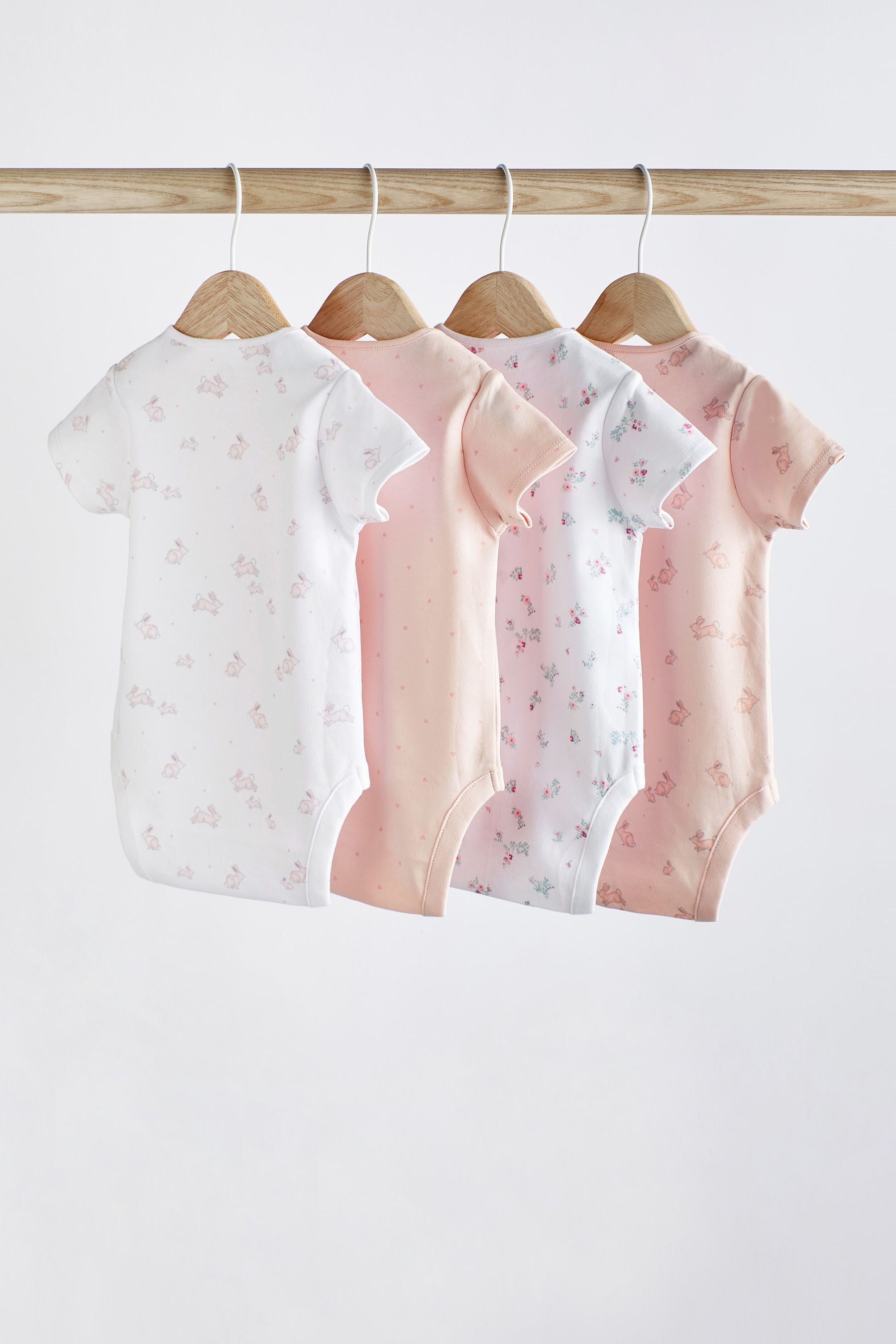 Pink/White Bunny Baby Short Sleeve Bodysuits