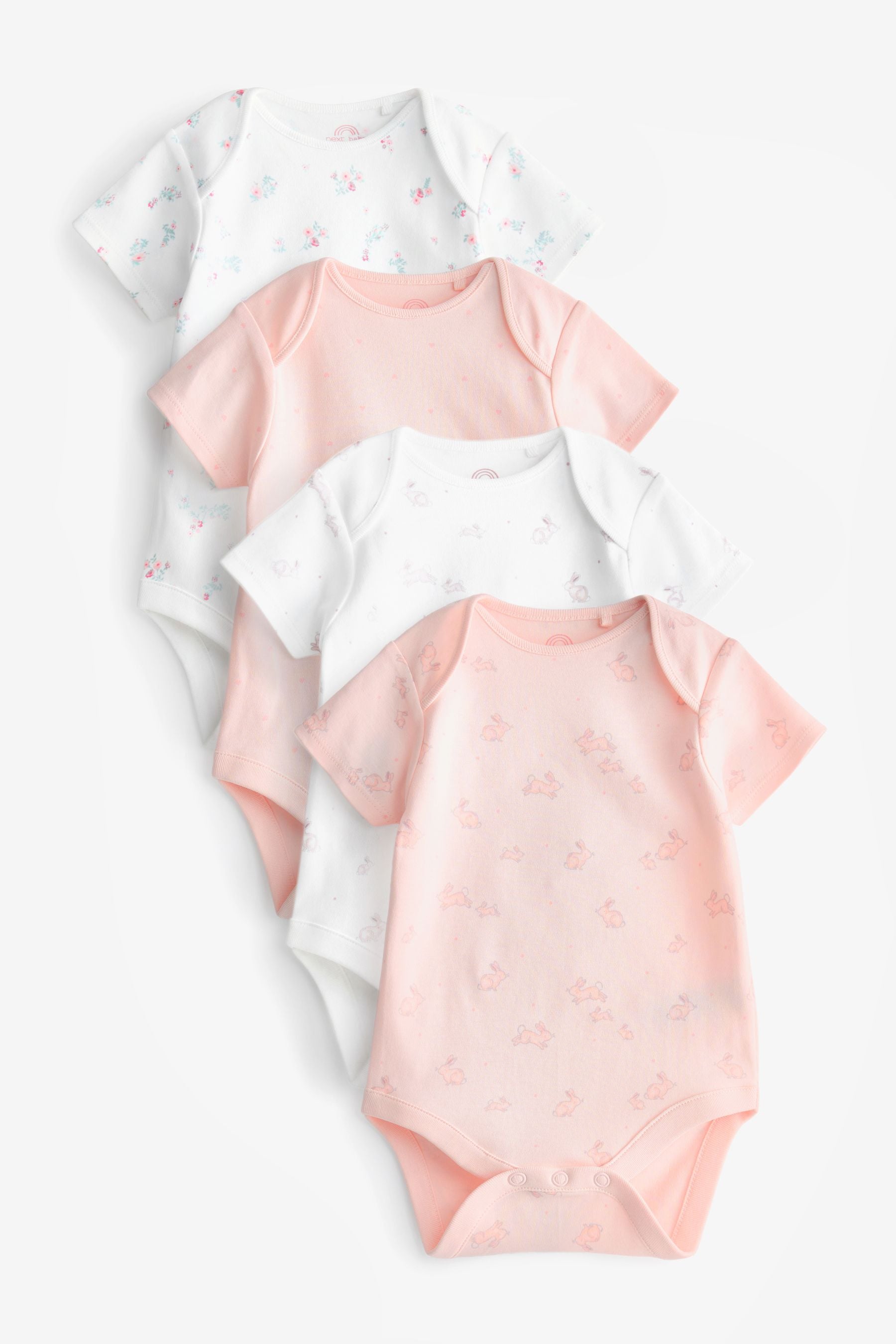 Pink/White Bunny Baby Short Sleeve Bodysuits