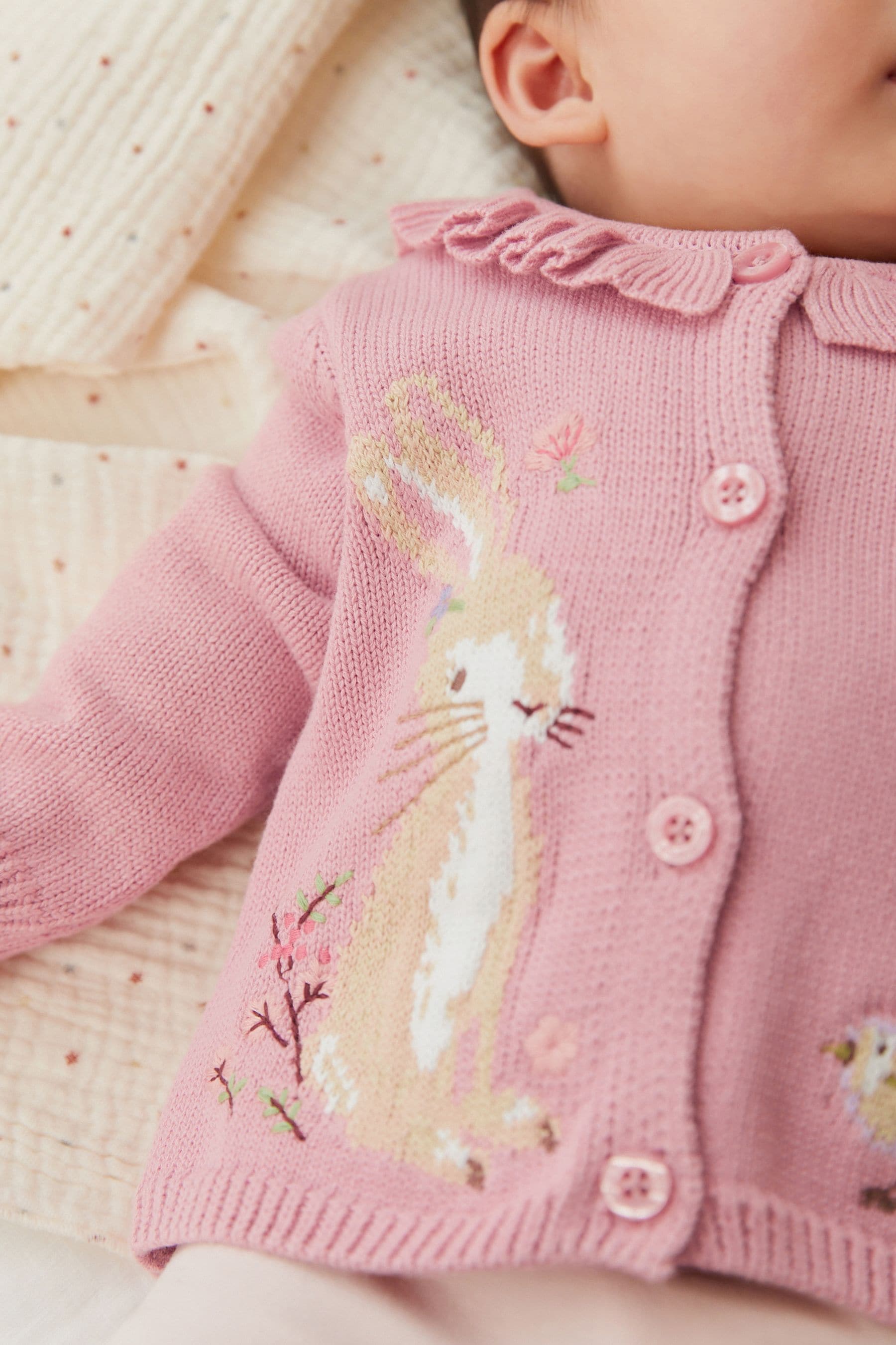 Pink Frill Embroidered Baby Cardigan (0mths-2yrs)