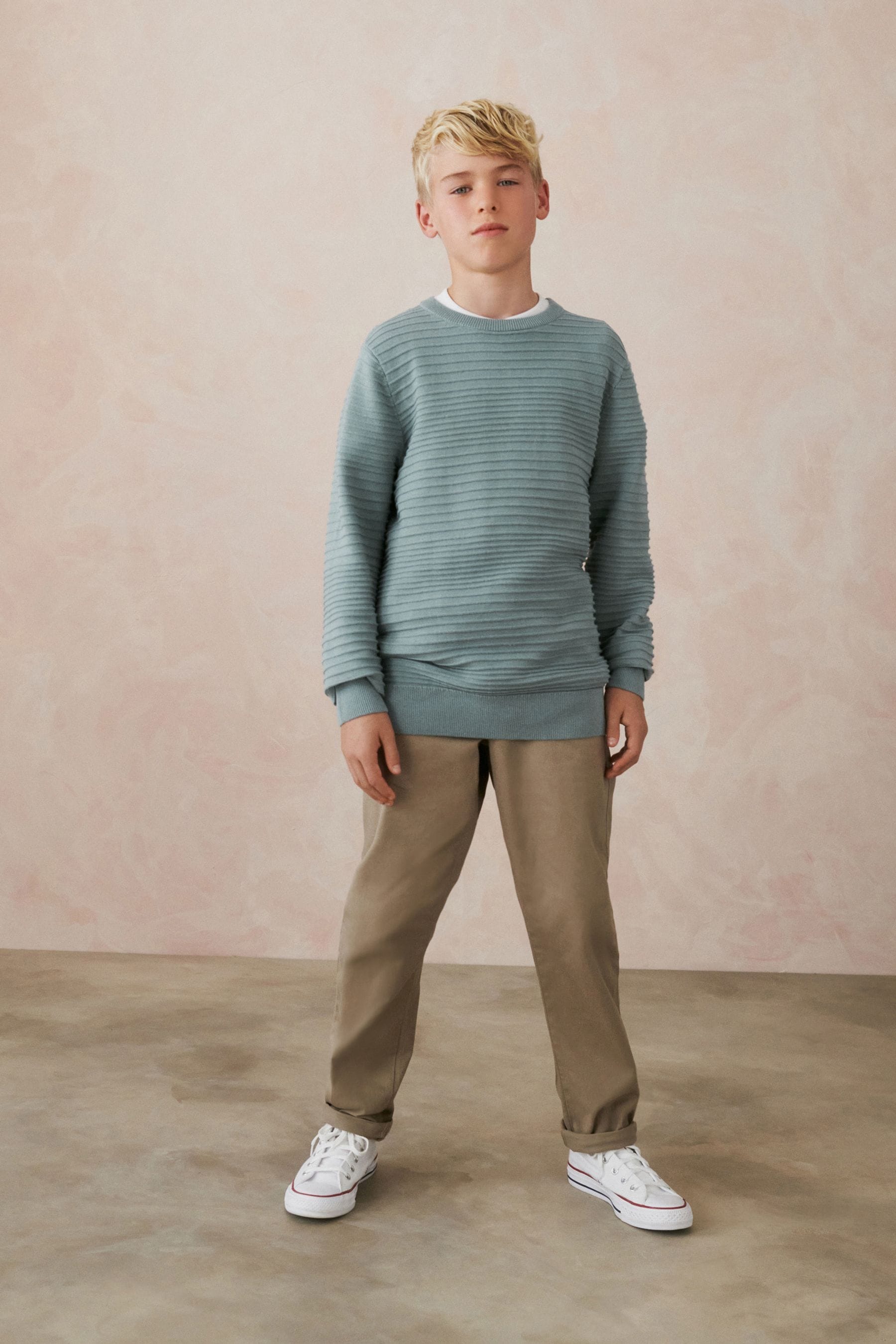 Blue Knitted Ripple Crew Jumper (3-16yrs)