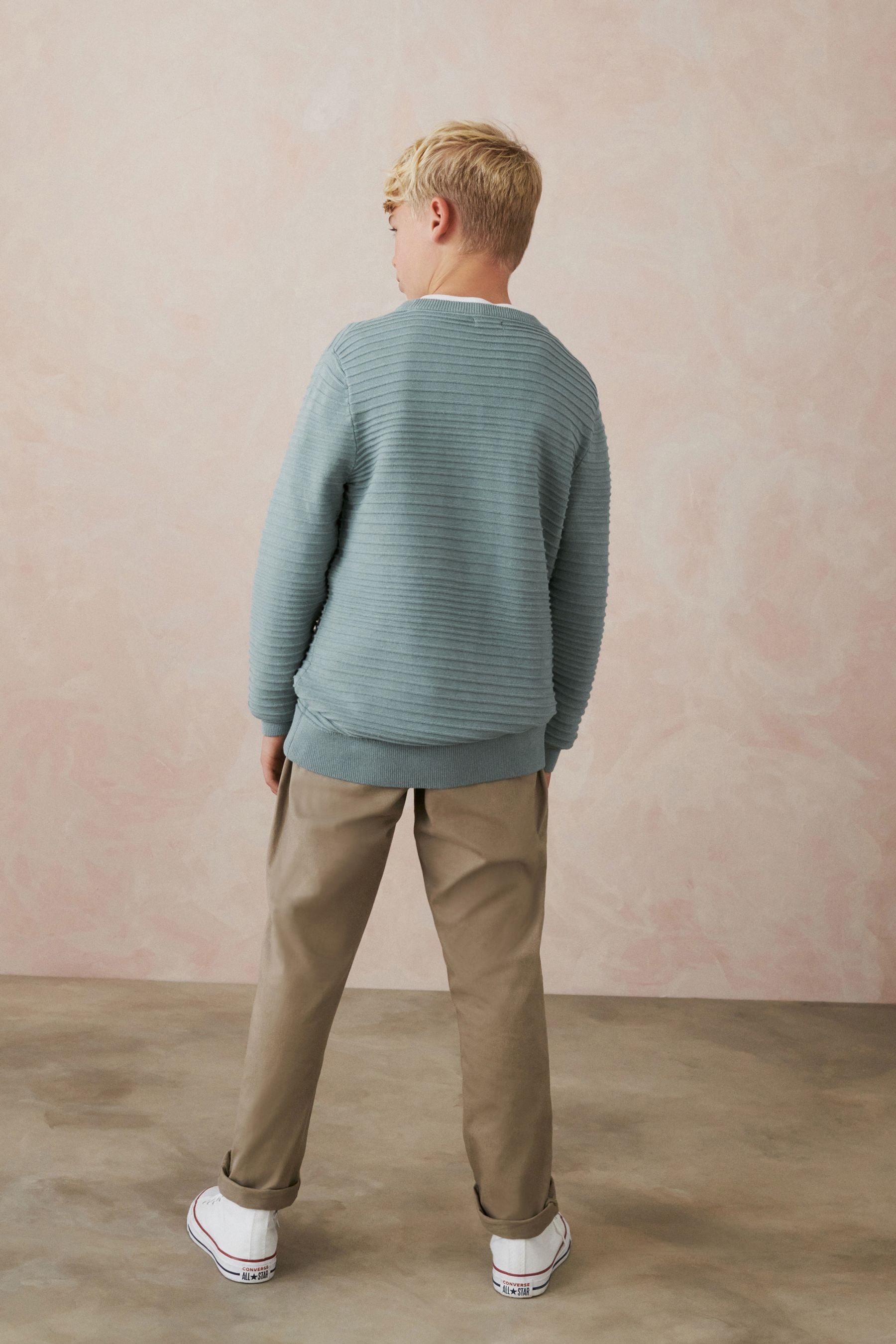 Blue Knitted Ripple Crew Jumper (3-16yrs)