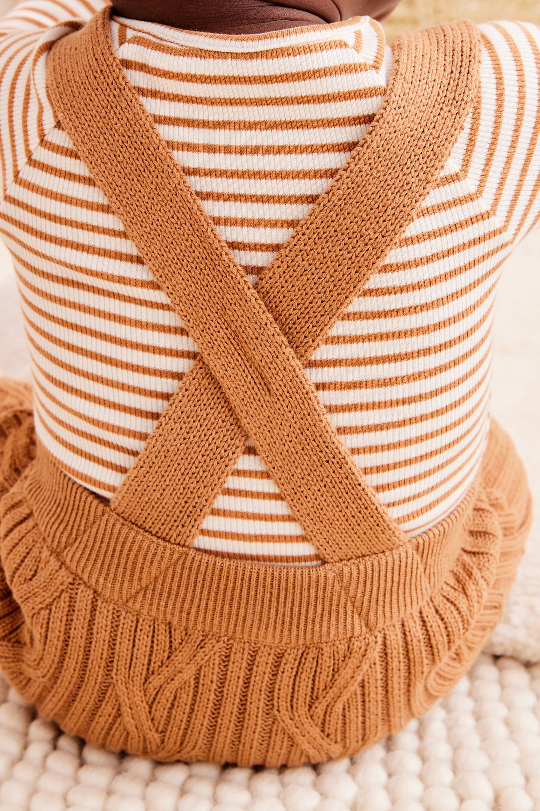 Tan Brown Cable Knitted Baby Dungarees And Bodysuit (0mths-2yrs)