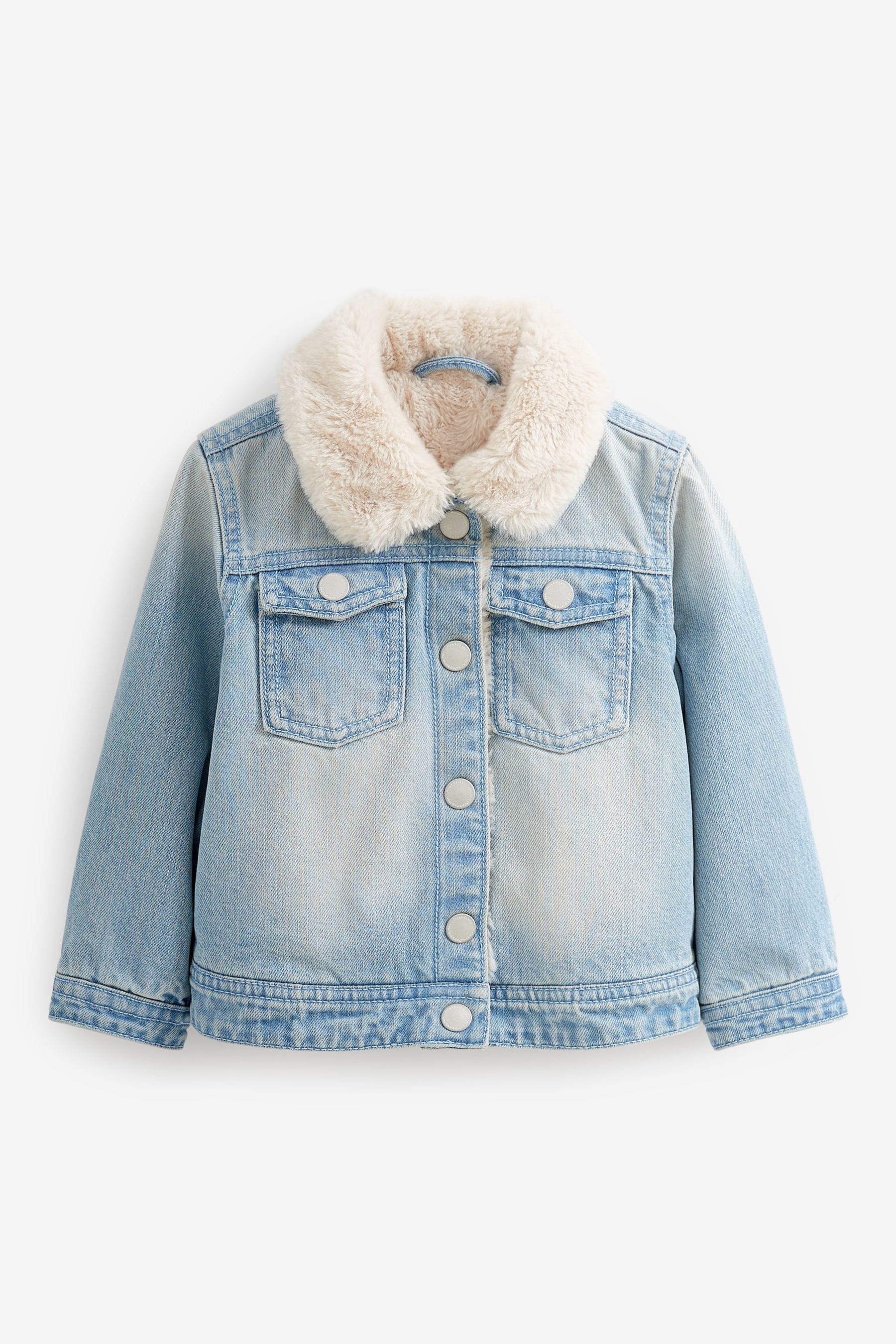 Blue Faux Fur Collar Lined Denim Jacket (12mths-7yrs)