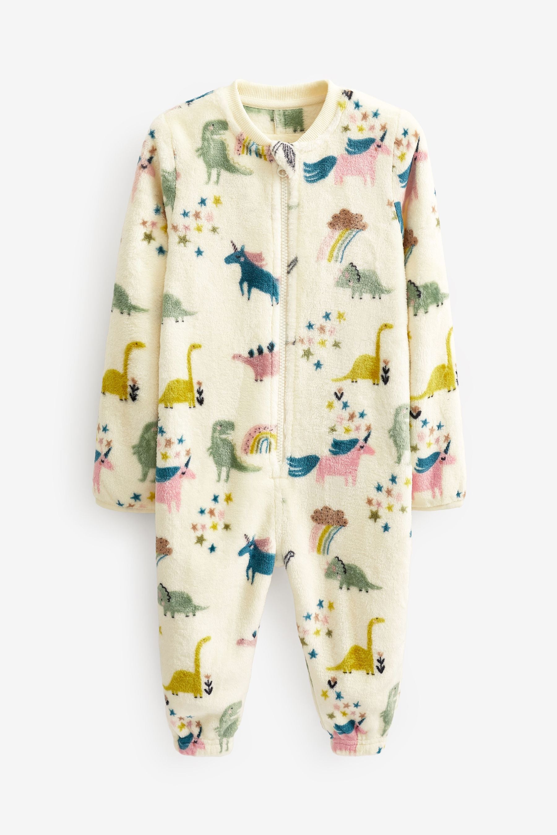 Ecru White Dinosaur Fleece All-In-One (9mths-8yrs)