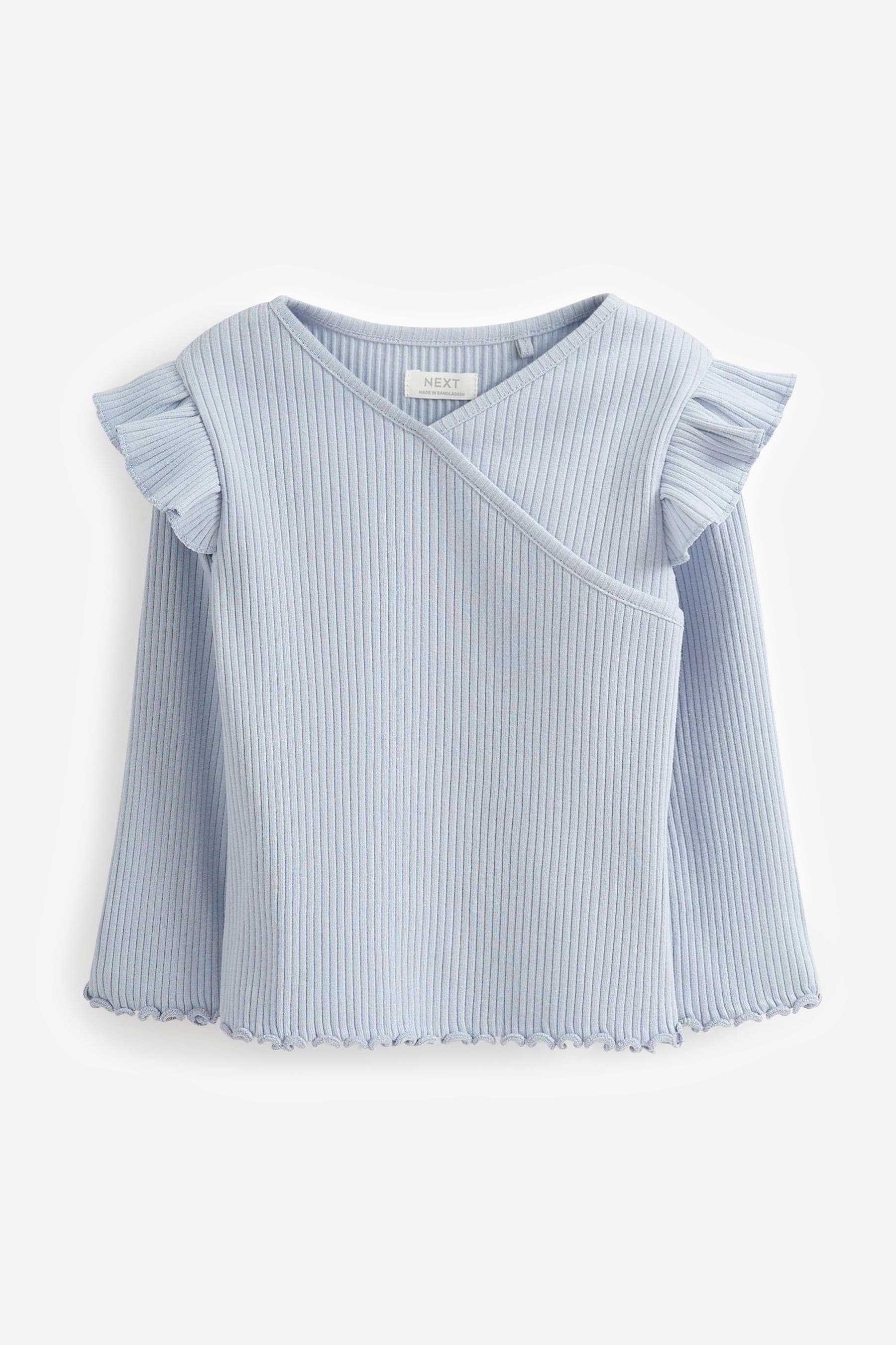 Pale Blue Long Sleeve Rib Wrap Top (3mths-7yrs)