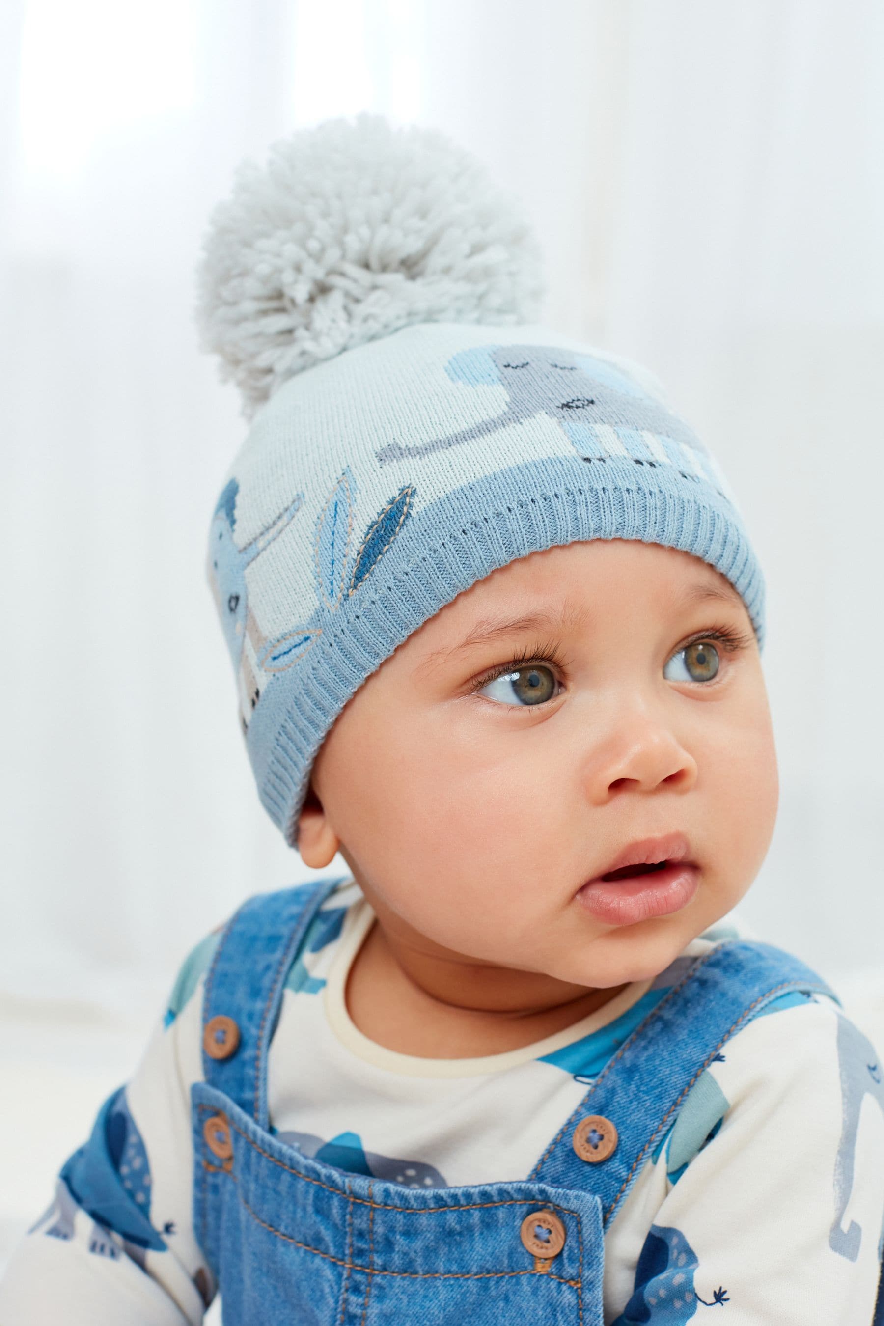 Blue Elephant Baby Knitted Pom Hat (0mths-2yrs)