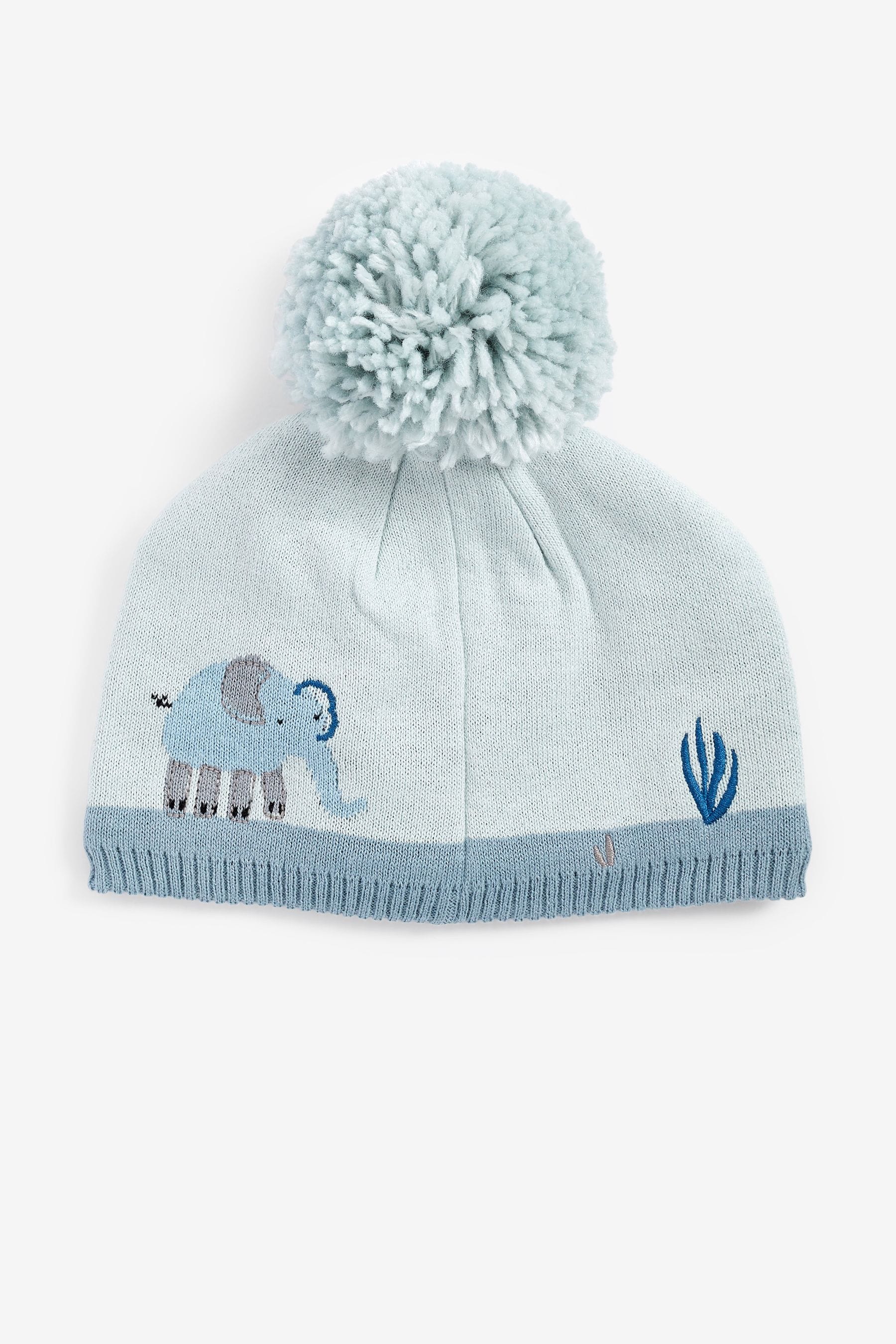 Blue Elephant Baby Knitted Pom Hat (0mths-2yrs)