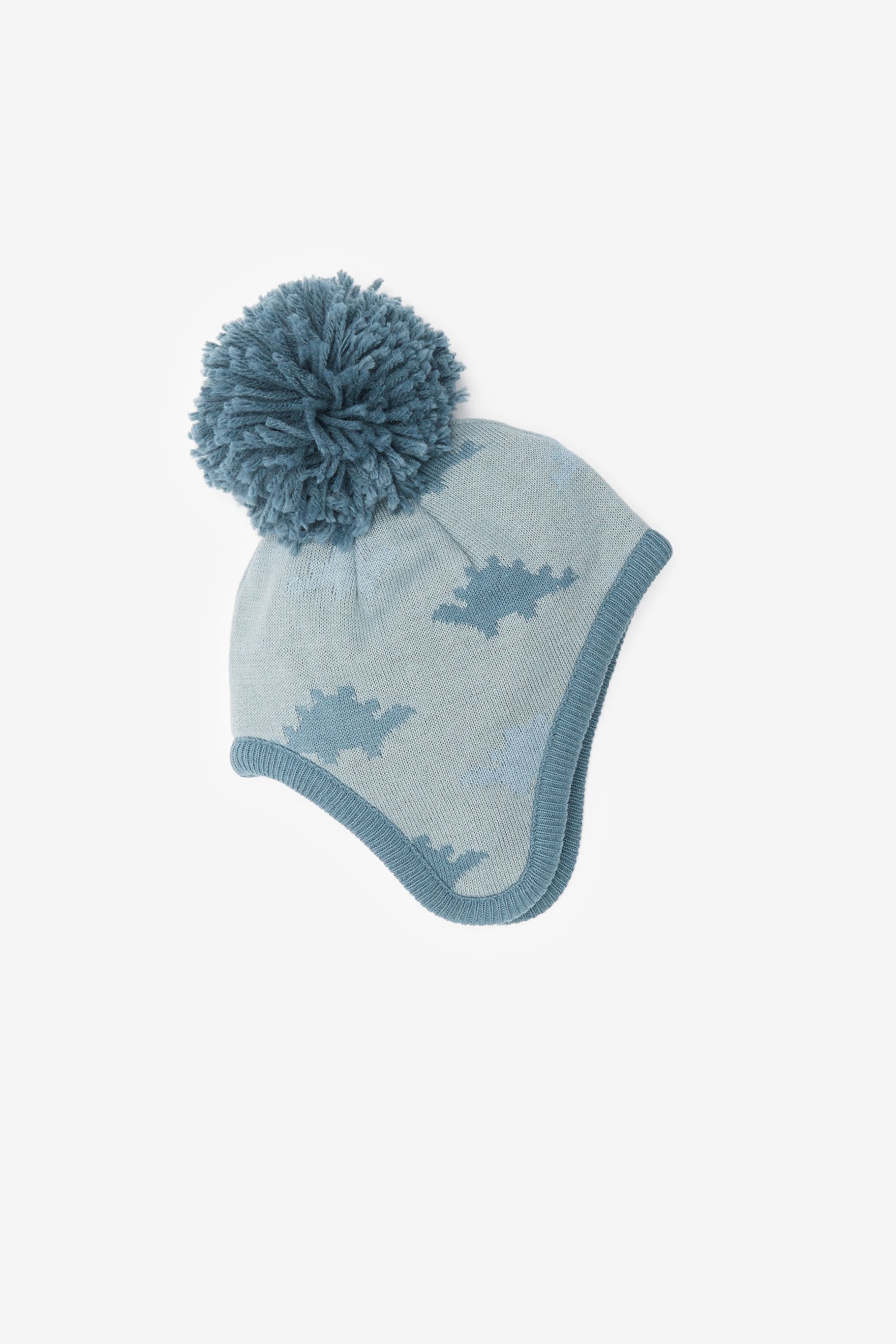 Blue Dinosaur Knitted Trapper Baby Hat (0mths-2yrs)