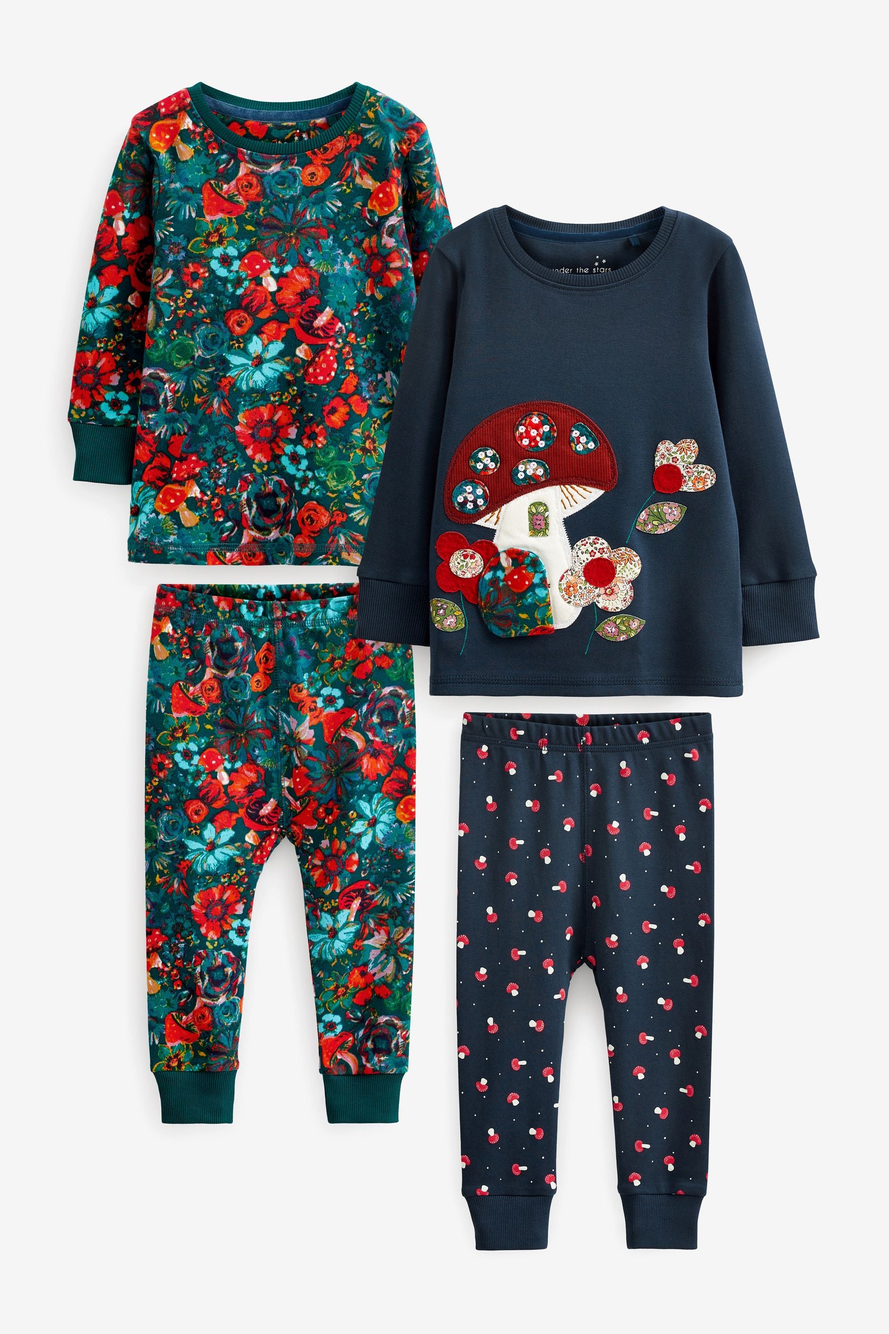 Navy Blue Mushroom 2 Pack Pyjamas (9mths-8yrs)