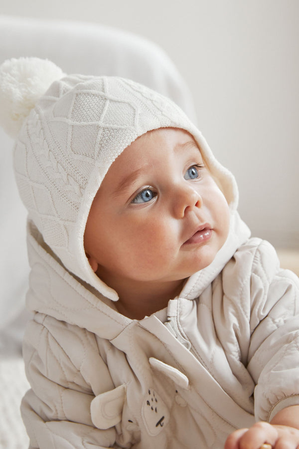 Cream Knitted Trapper Baby Hat (0mths-2yrs)