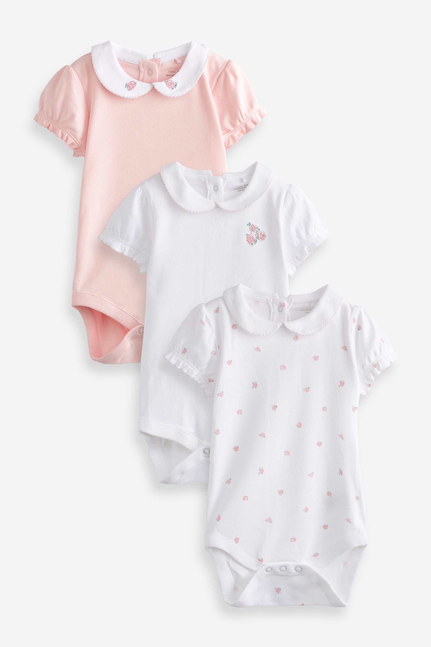 Pink and White Baby Short Sleeve Bodysuits 3 Pack