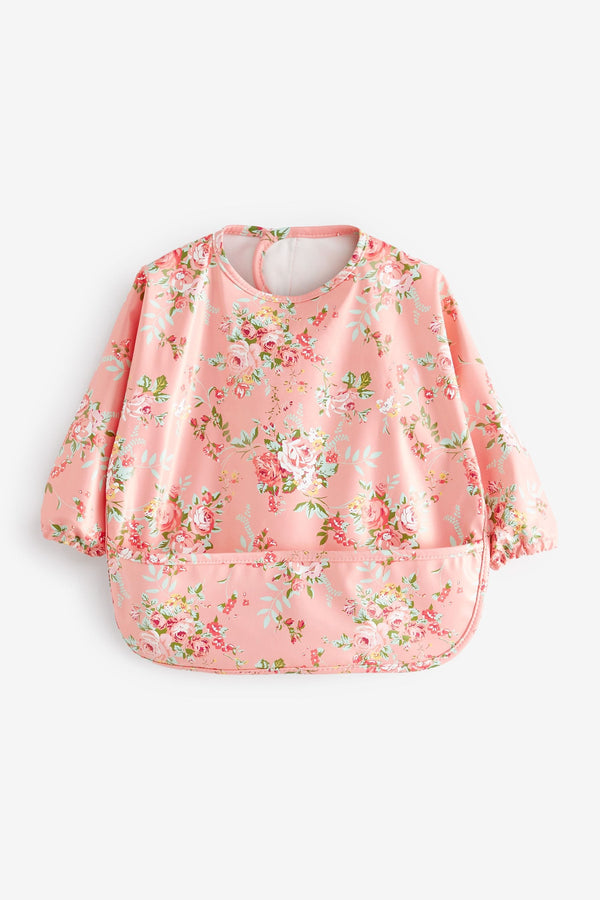 Pink Floral Baby Weaning and Feeding Sleeved Bib (6mths-3yrs)