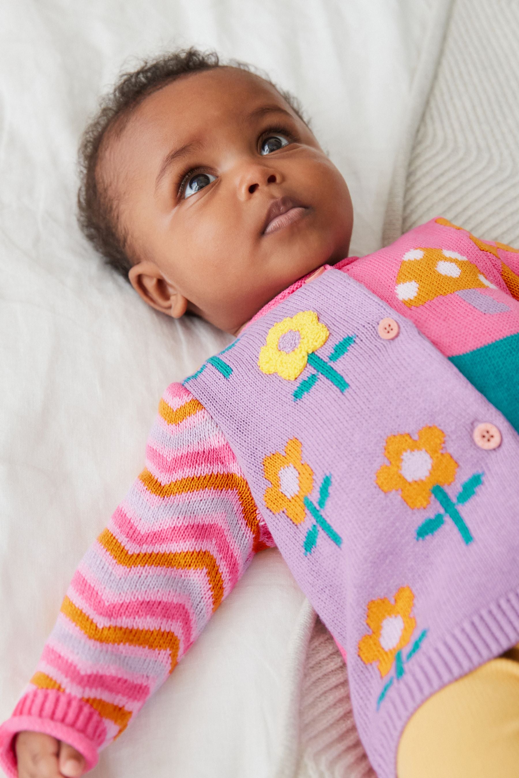 Multi Bright Patchwork Baby Knitted Cardigan (0mths-2yrs)