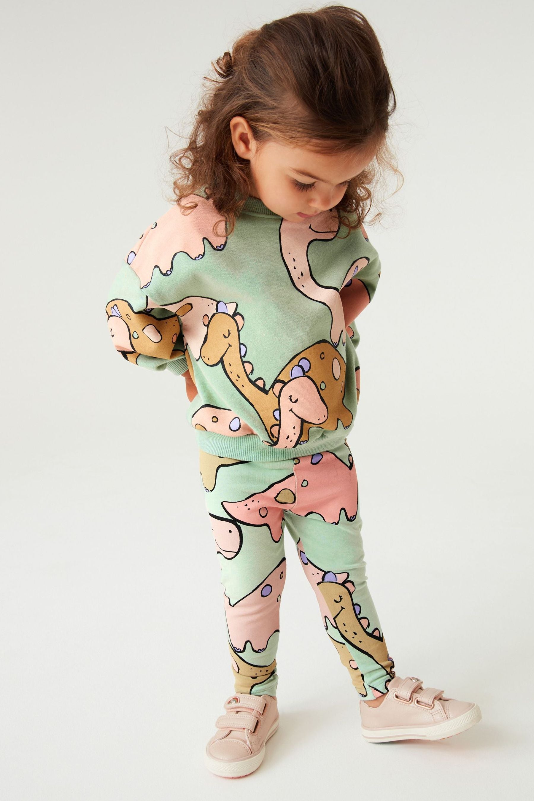 Green Dinosaur Print Crew And Leggings Set (3mths-7yrs)